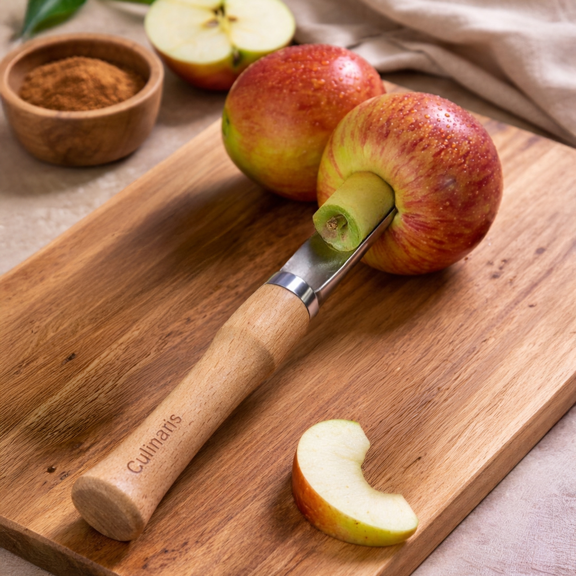 Apfelentkerner aus Buchenholz von Culinaris in Nutzung
