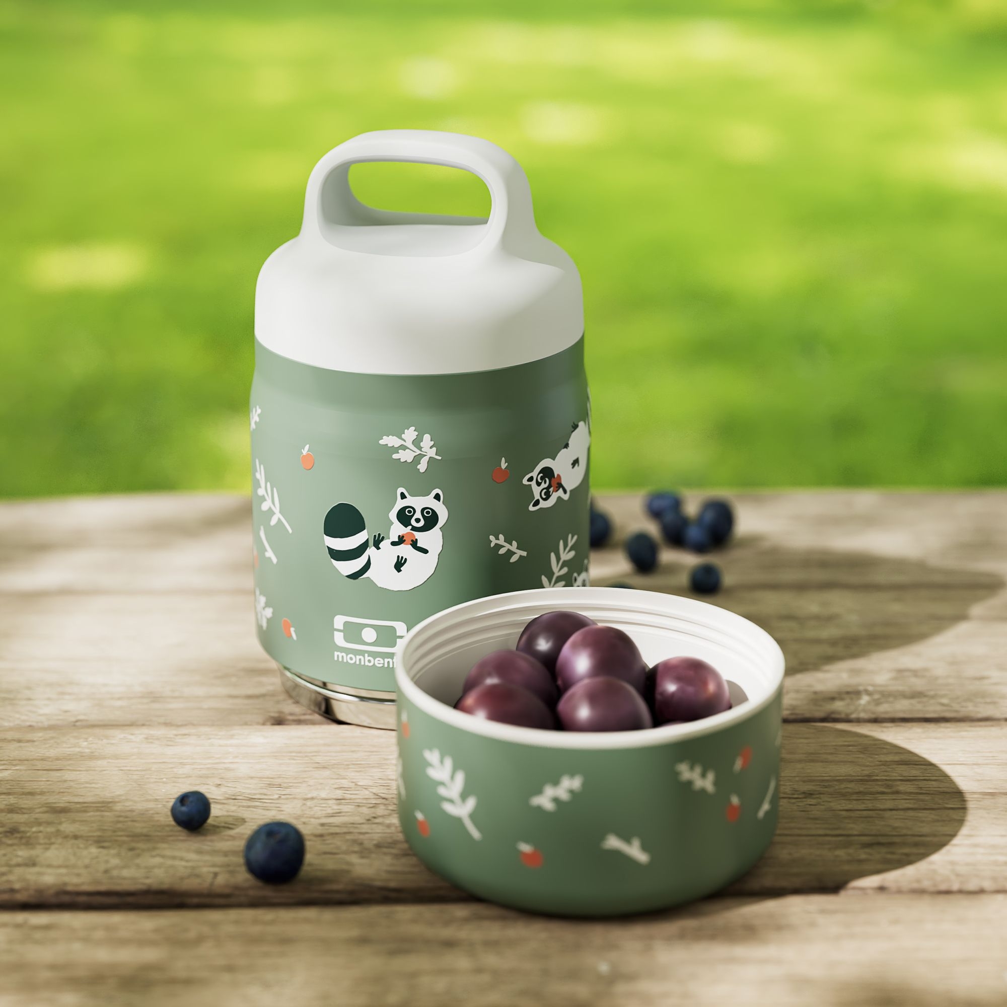 monbento - MB Handy - 2-in-1 Insulated Lunch Box + Snack Compartment - Raccoon