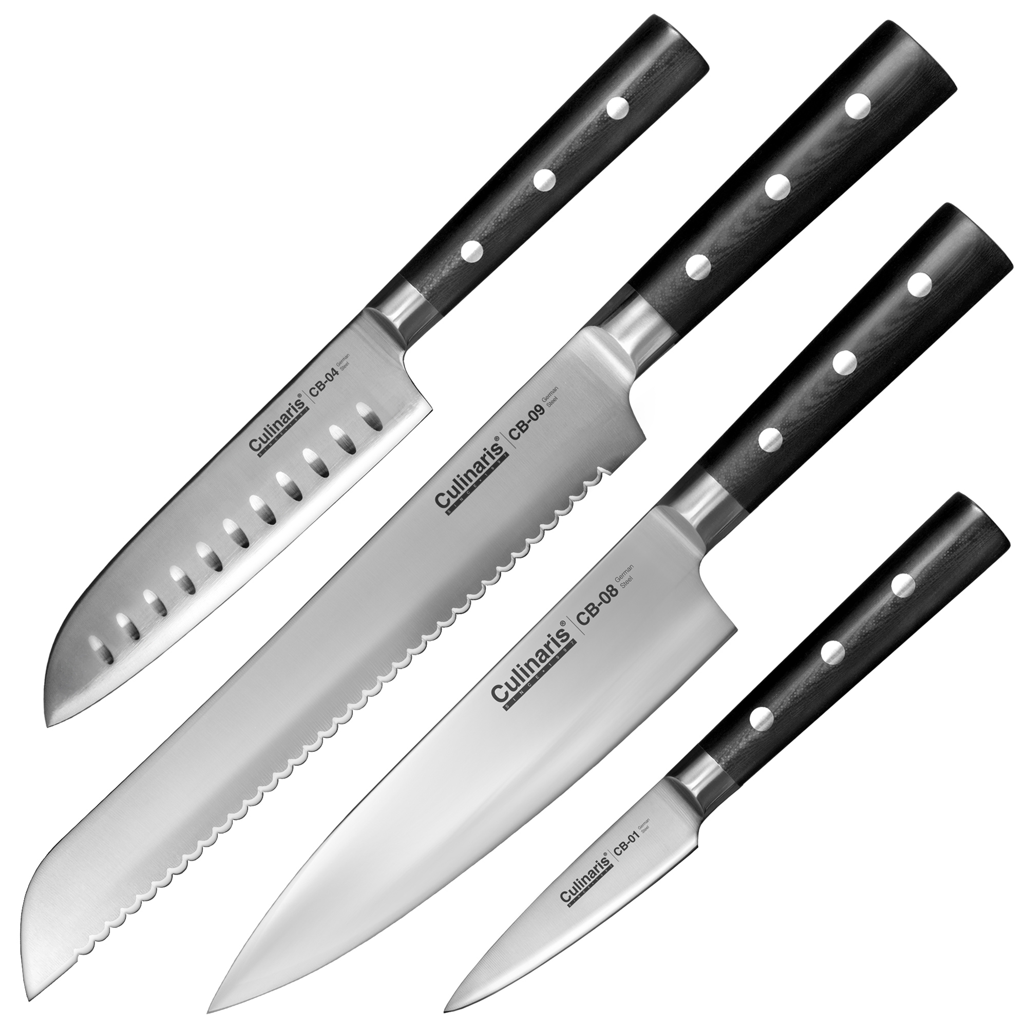 Culinaris - knife Set - Chef's Knife CB-08 + Santoku CB-04 + Bread Knife CB-09 + Paring Knife CB-01