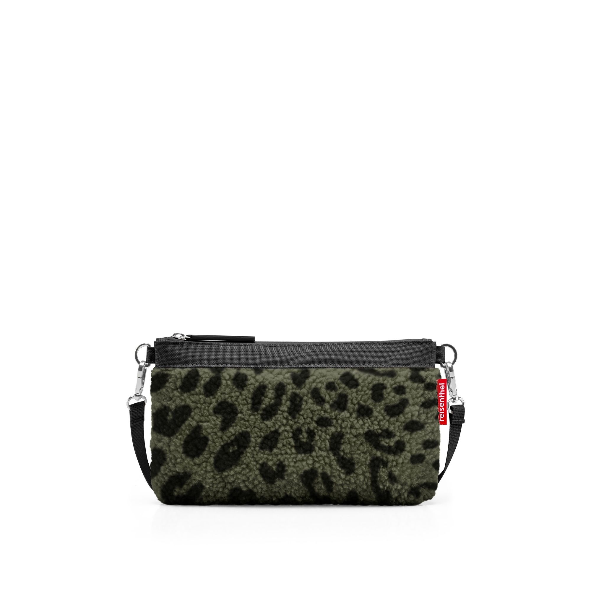Small crossbody bag with olive leopard fleece