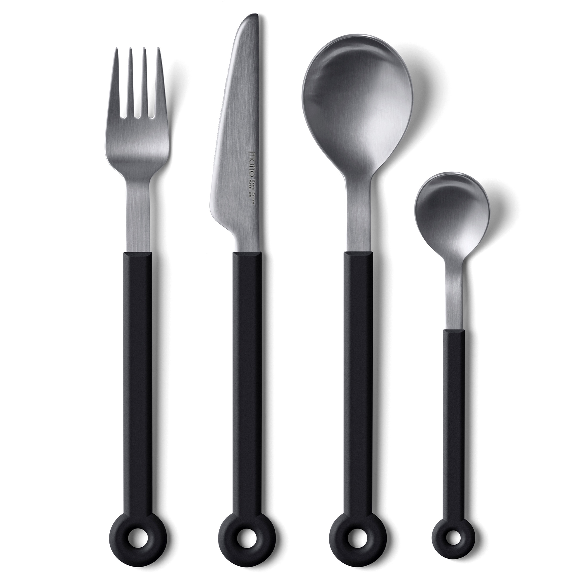 Modernes 4-teiliges Besteckset mit schwarzen Griffen