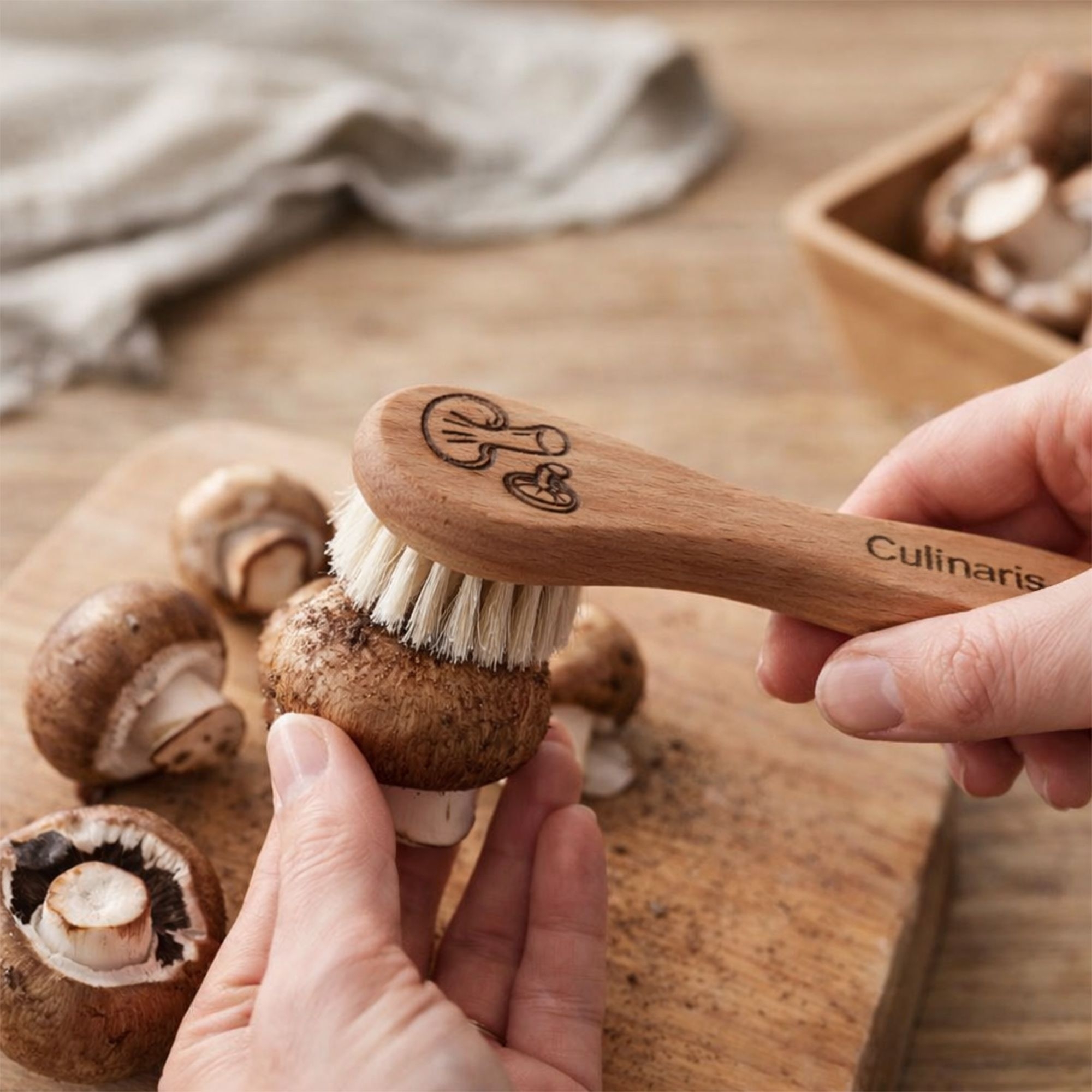 Beechwood mushroom brush with handle cleans fresh mushrooms