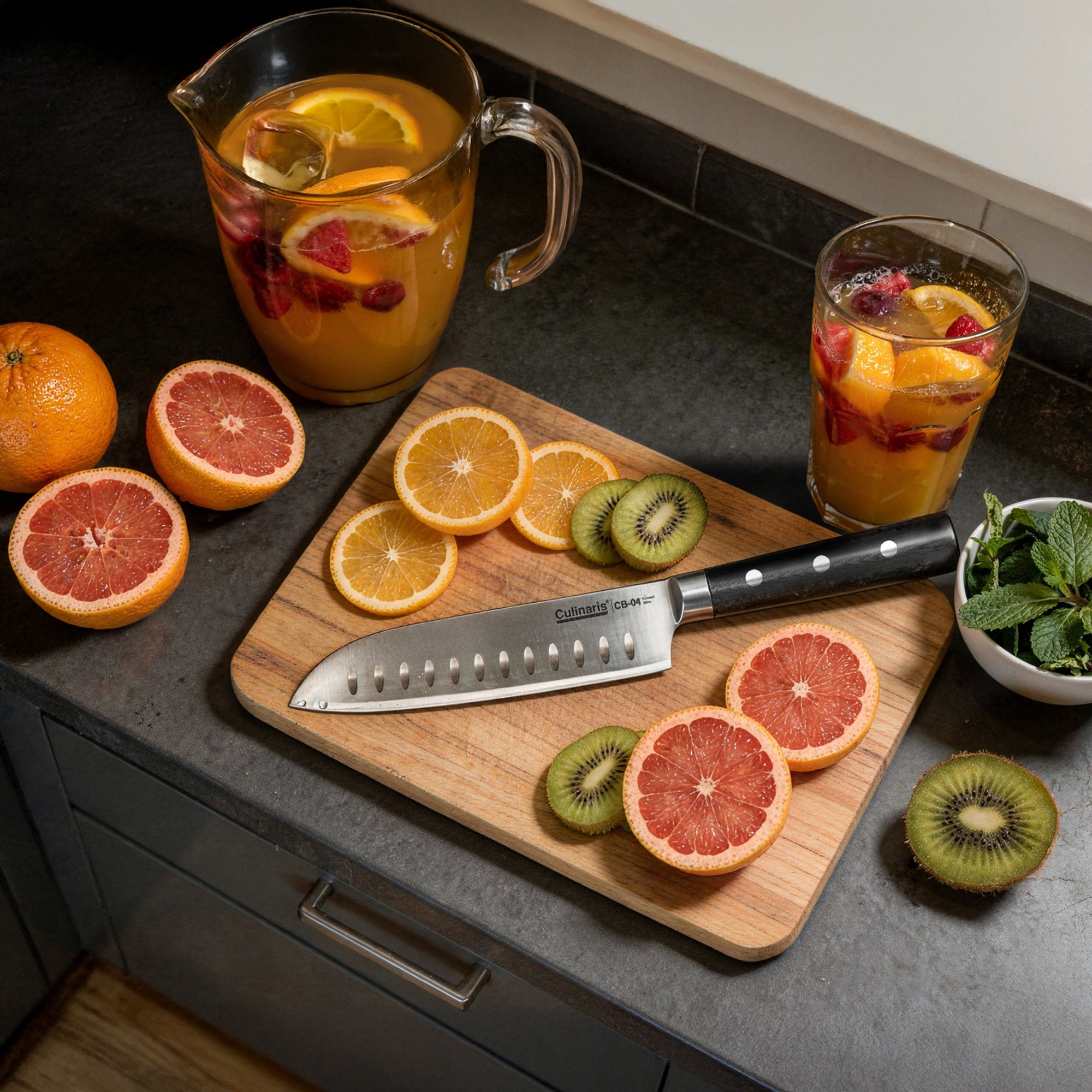 Culinaris small Santoku Black Series 13 cm with granton edge