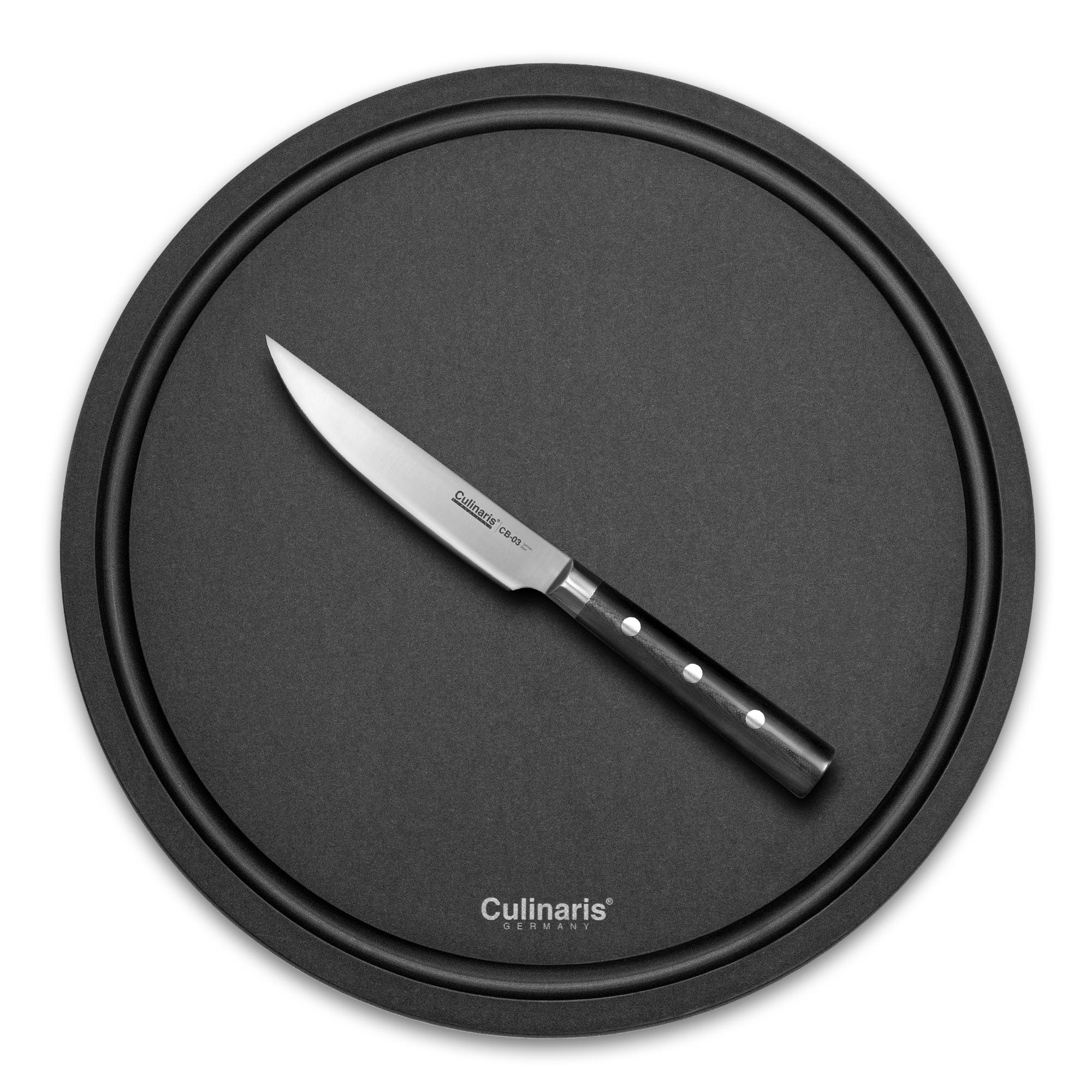 Cutting board NERO - Ø 30 x 0,9 cm + steak knife | Culinaris Cutting board NERO - Ø 30 x 0,9 cm + steak knife | Culinaris