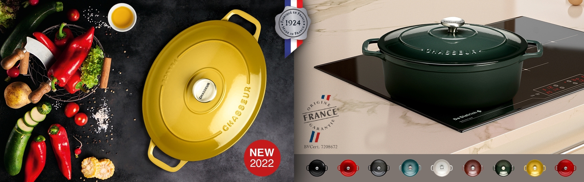 Oval Chasseur cast iron casserole on induction hob