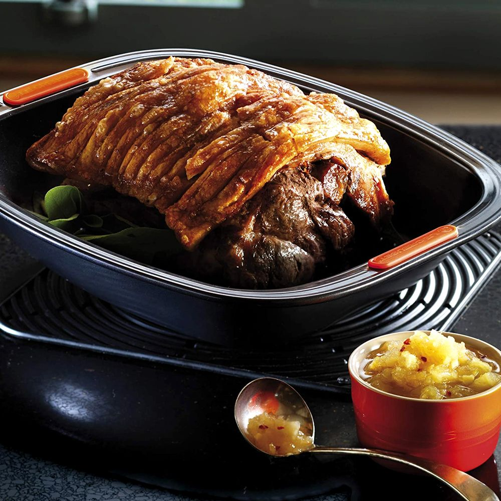 Le Creuset non-stick roasting dish with Sunday roast