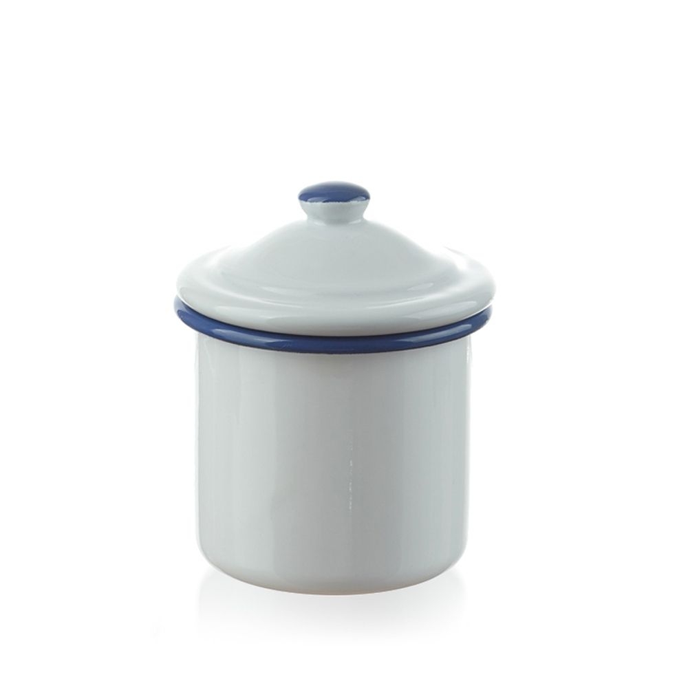 Münder Email - Zuckerdose Ø 8 cm - Weiß mit blauem Rand Münder Email - Zuckerdose Ø 8 cm - Weiß mit blauem Rand