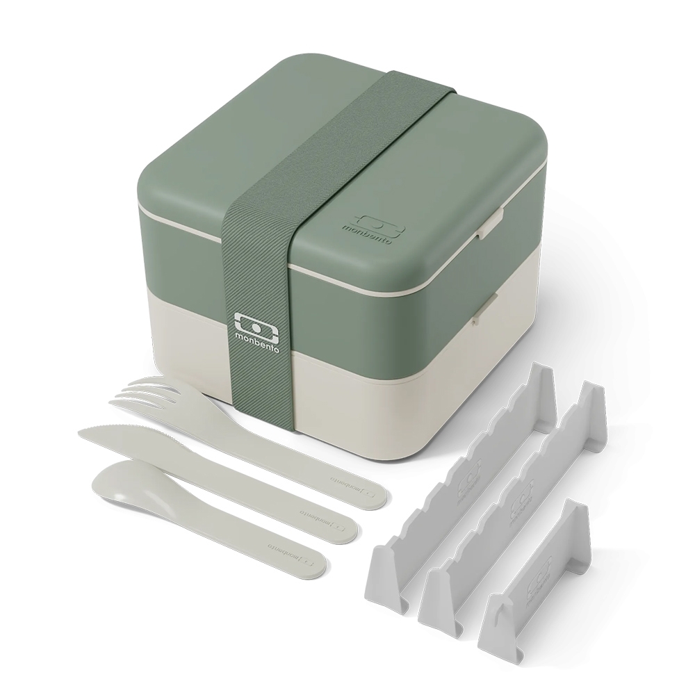 monbento - Flex lunchbox with compartments and cutlery, natural green