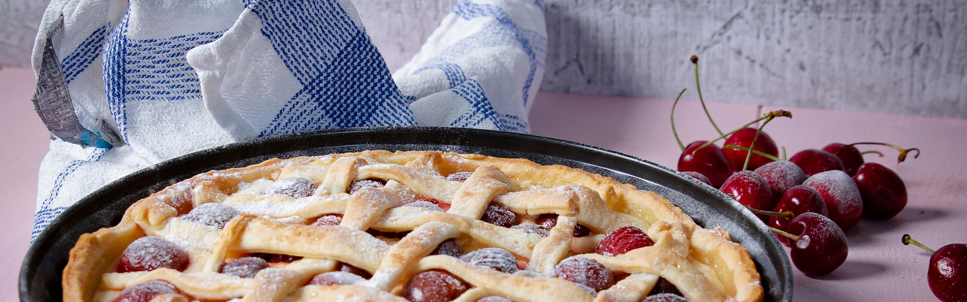 Close-up of a baked cherry pie