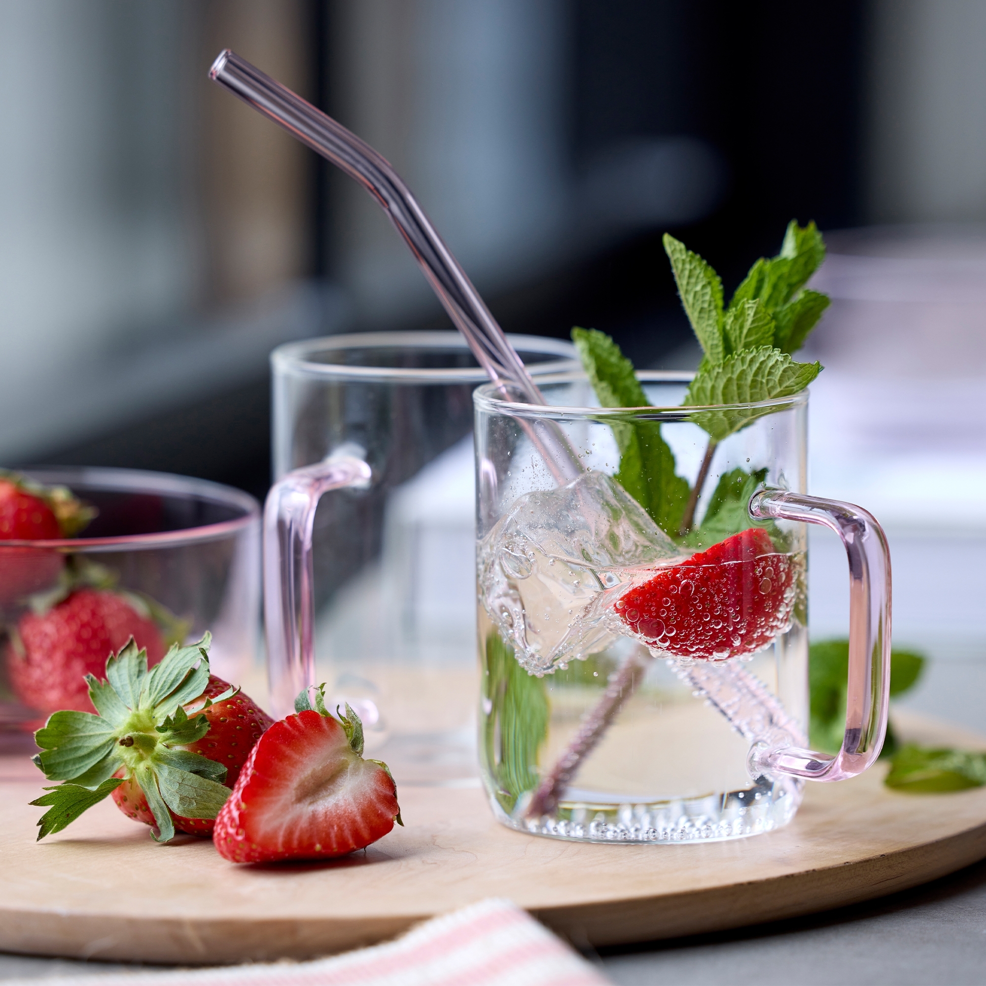 Lyngby glass straw with bend - 4 pcs. - Pink