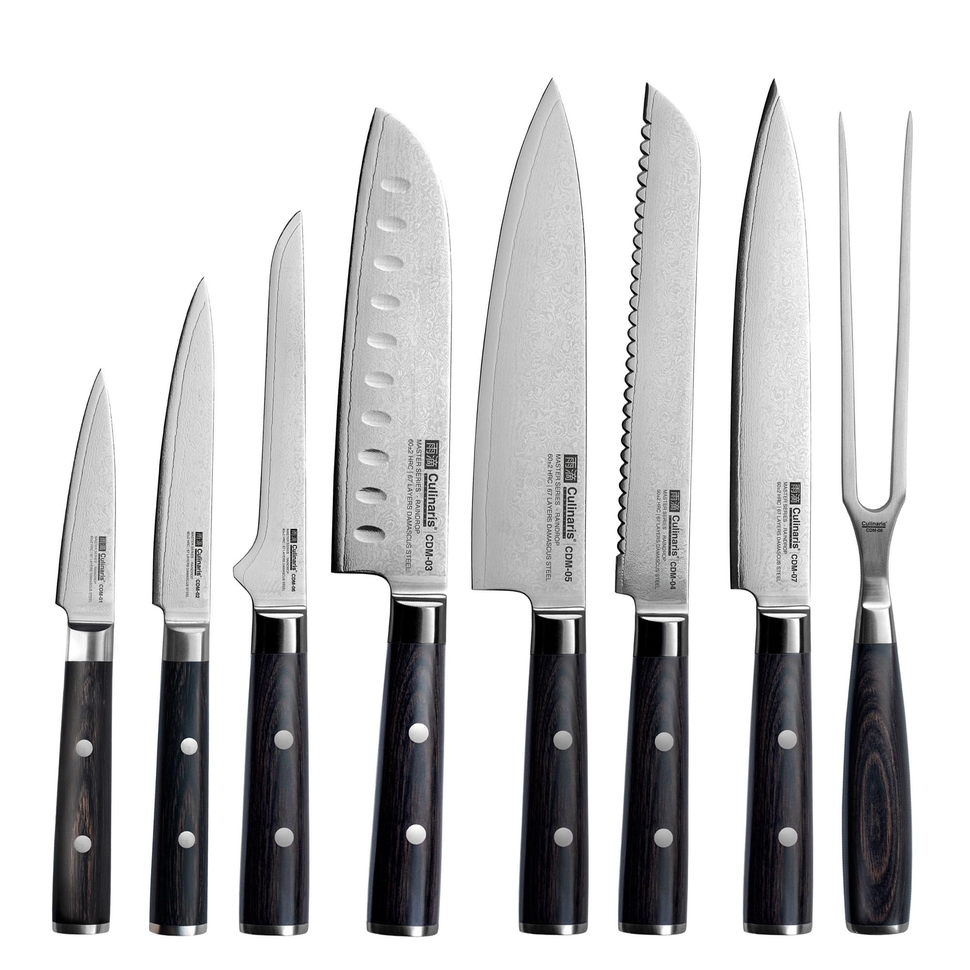 Complete Damascus Master 8-piece knife set by Culinaris