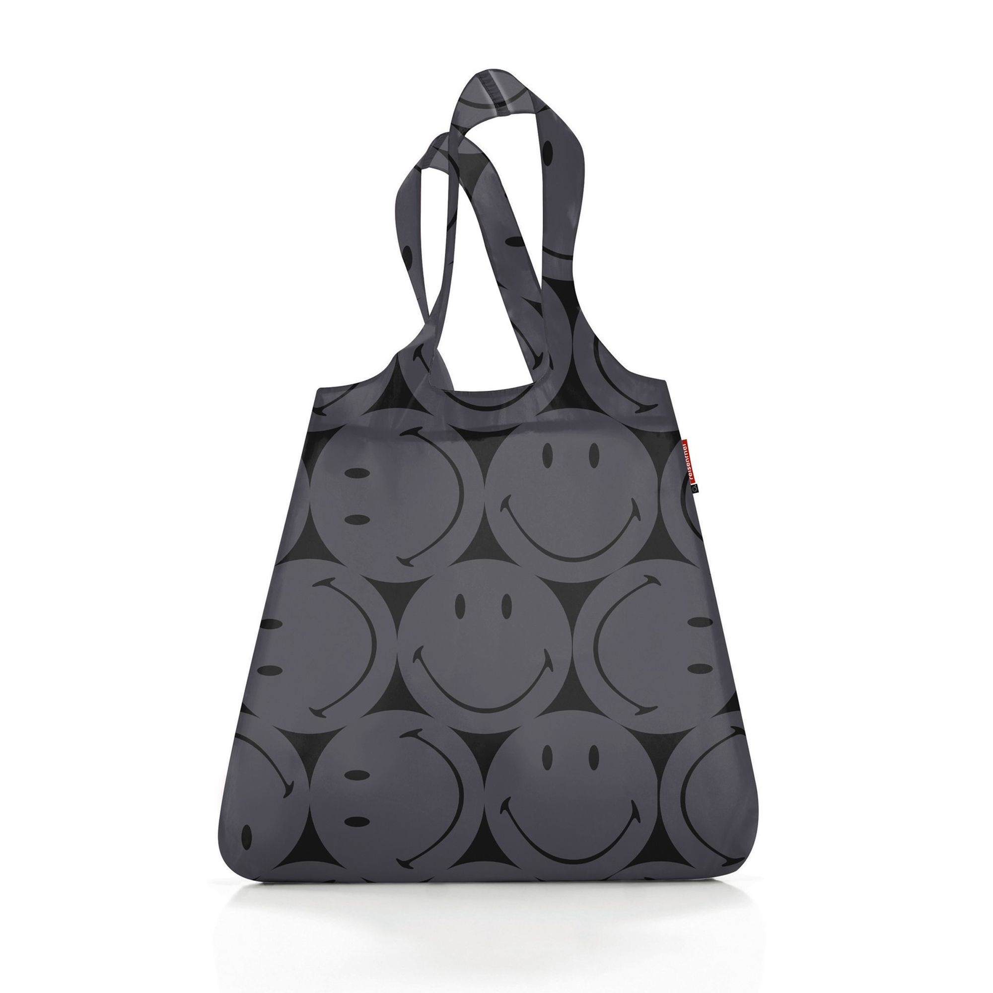 Schwarze Reisetasche mit lächelnden Smiley-Gesichtern