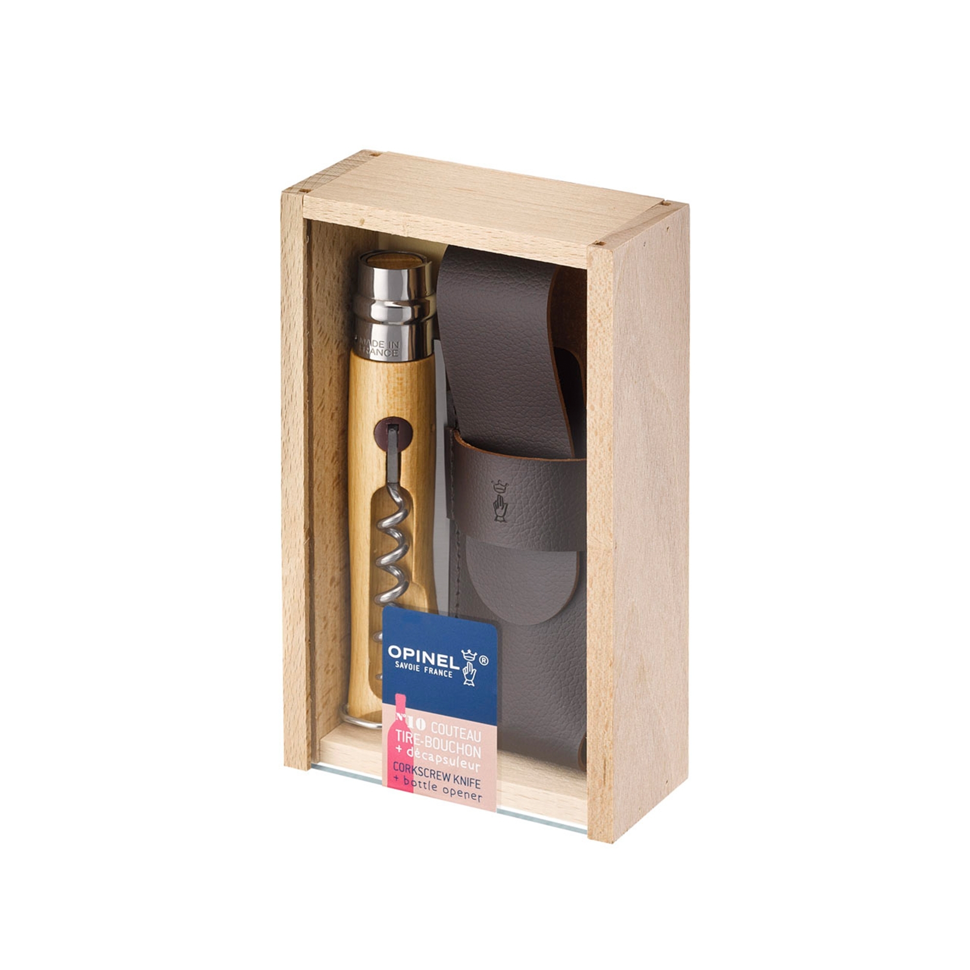 Opinel - Pocket knife with corkscrew No 10 in wooden box - 23 cm
