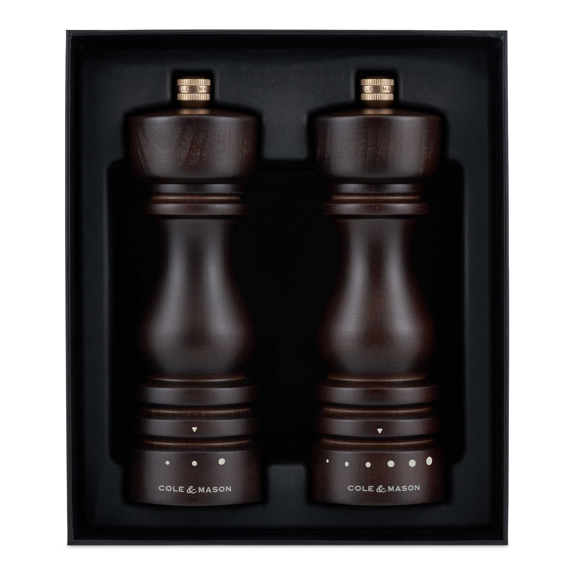 COLE & MASON - London Grind Select Pepper and Salt Mill Set - 18 cm | Dark Stained