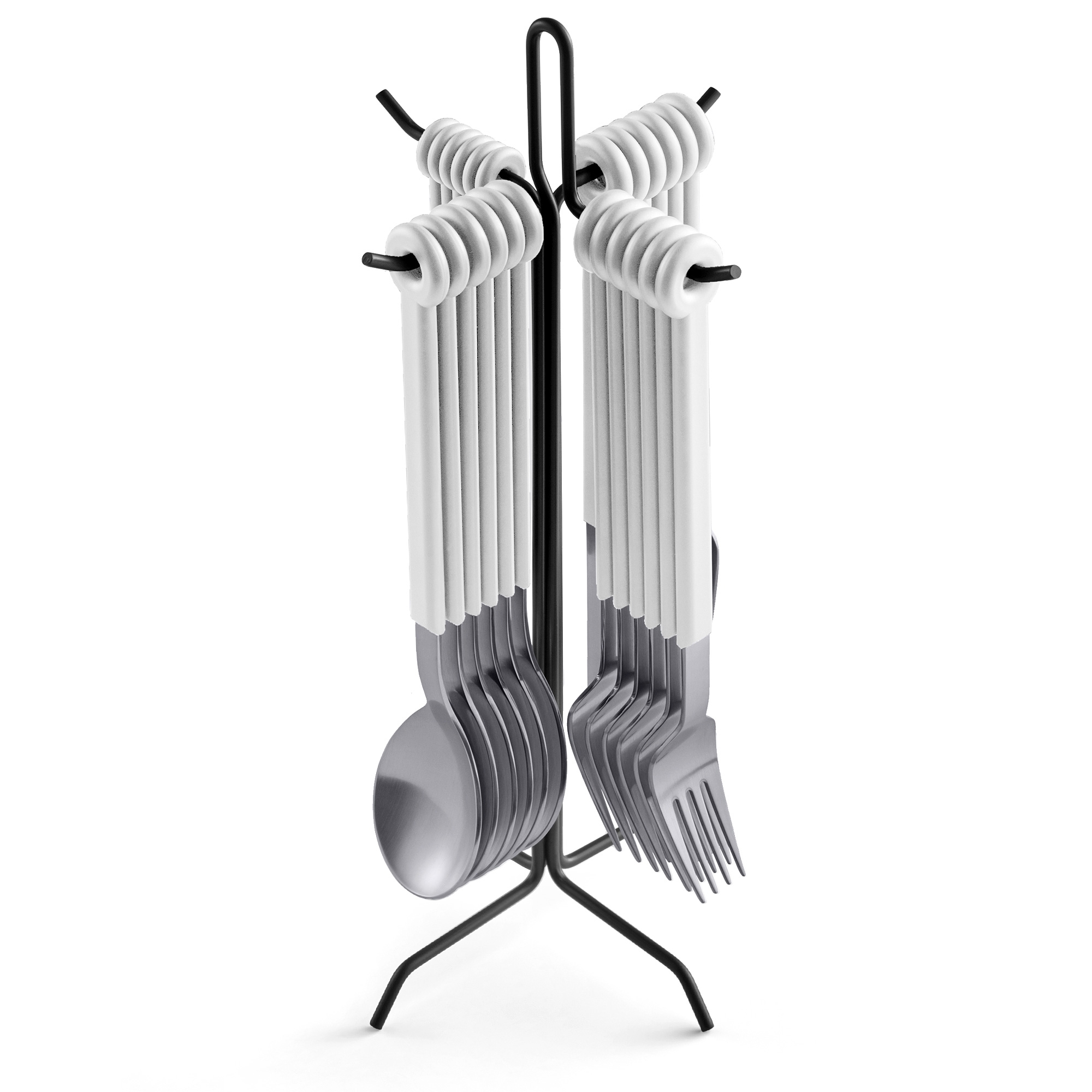 Modernes Besteckset mit Ständer in Weiß