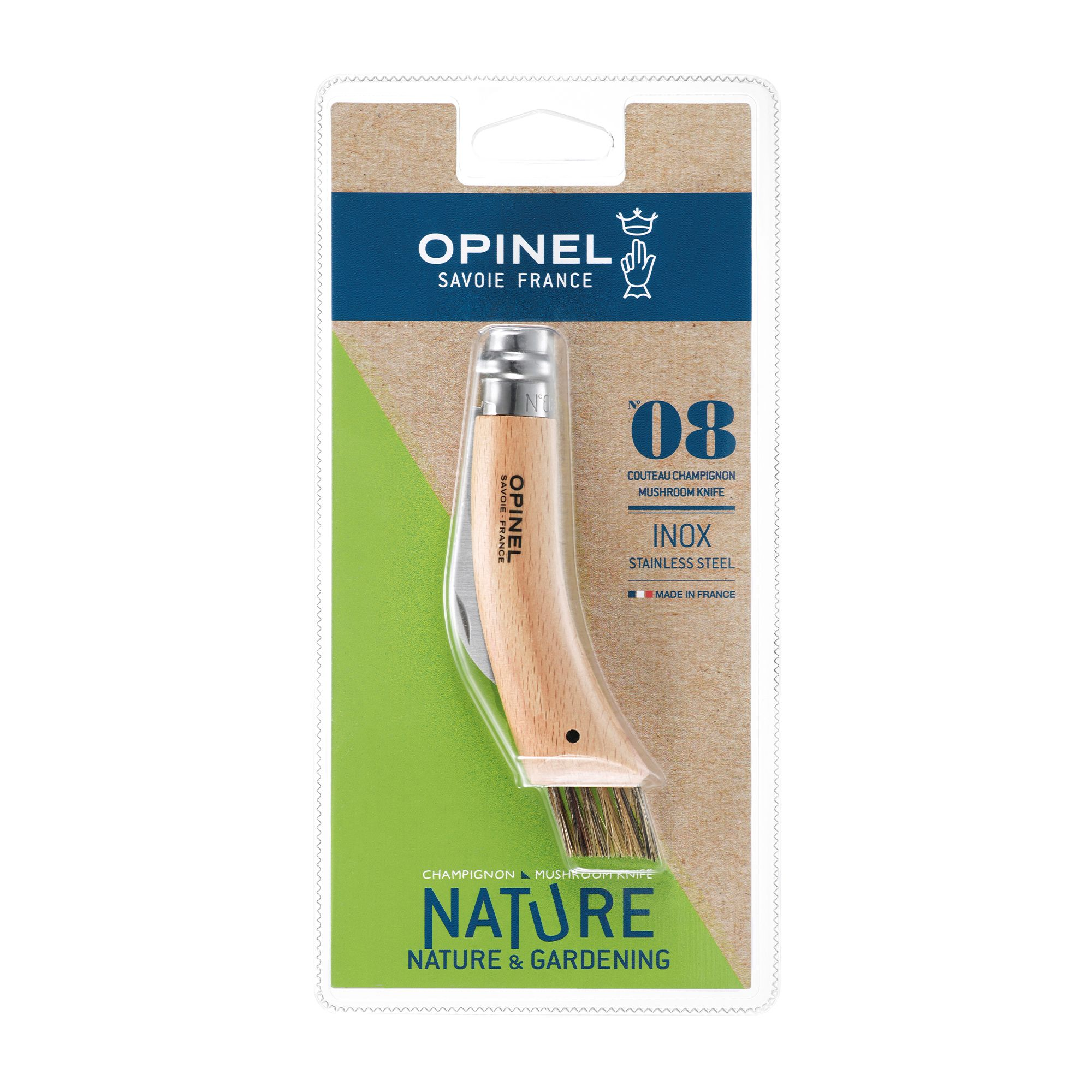 Opinel - Mushroom knife with brush No 08 - 20 cm - Beech Wood