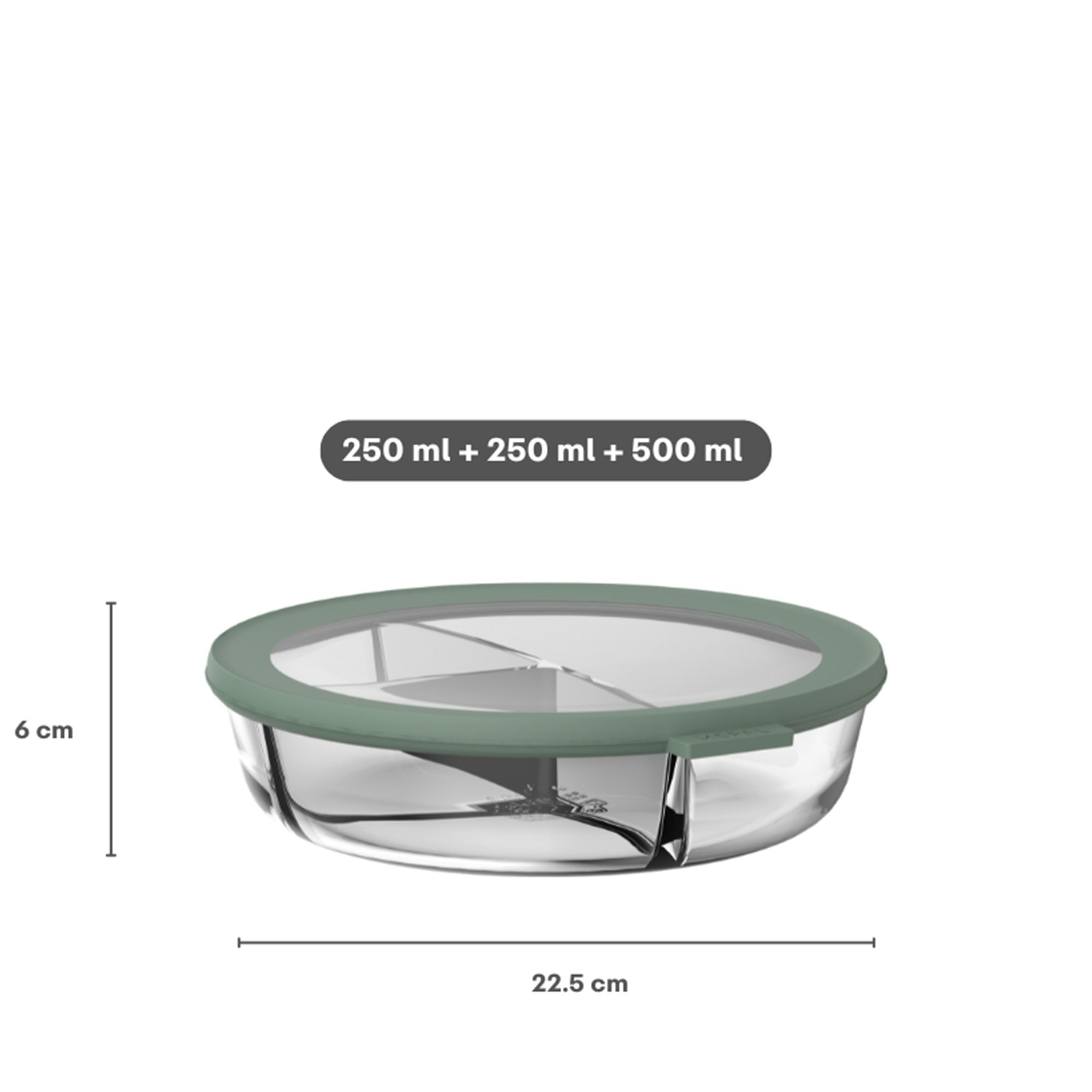 Mepal - Cirqula Glass Meal Prep Tray 250+250+500 ml - Nordic Sage