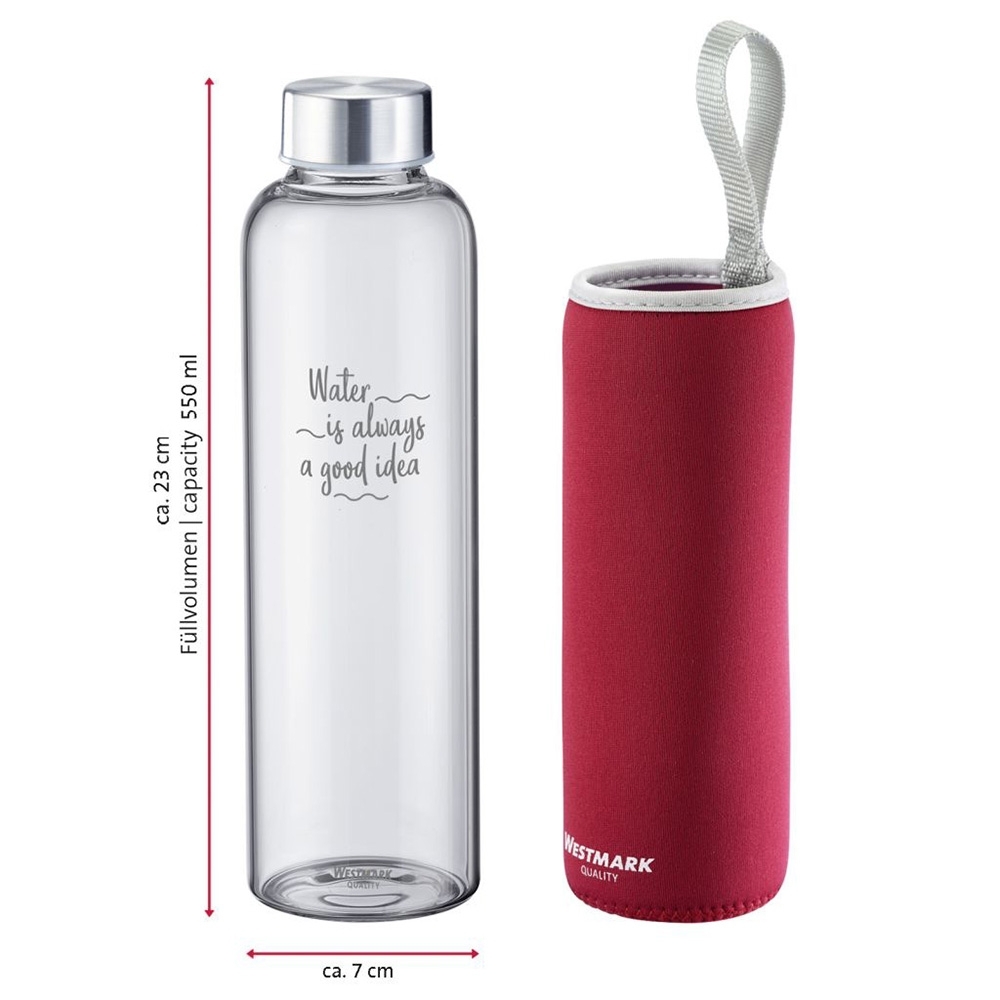 Westmark -  Trinkflasche »Viva« aus Glas mit Cover 0,55 L - rot