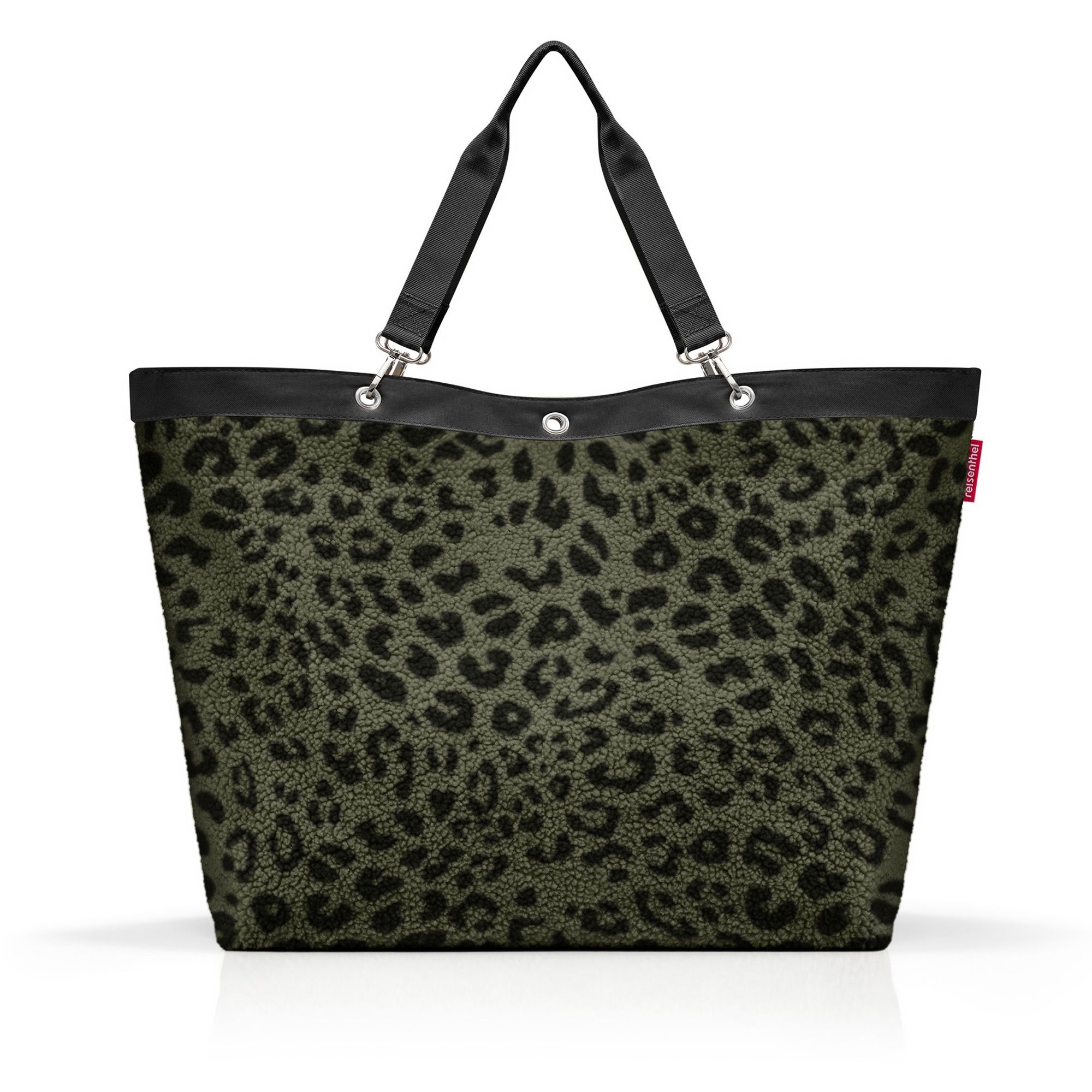 Bag with green leopard pattern and black handles