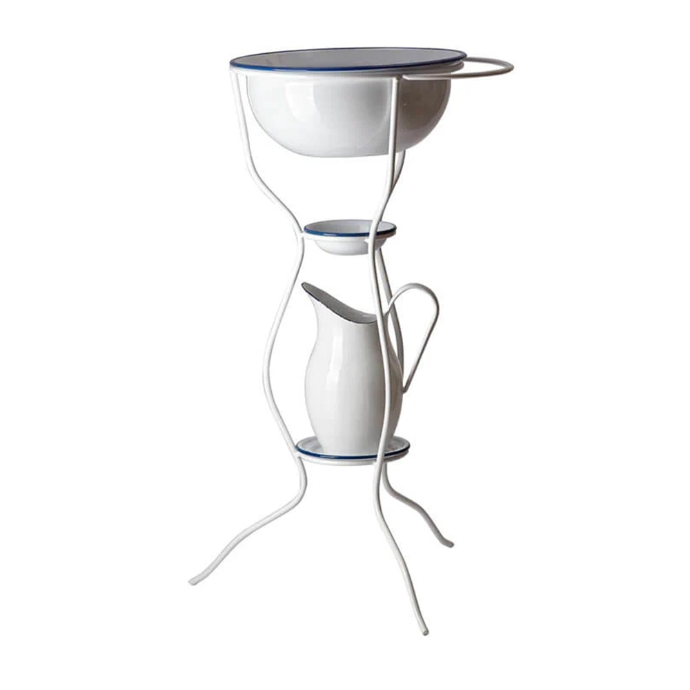 Münder - Waschständer 5-tlg - Weiß mit blauem Rand Münder - Waschständer 5-tlg - Weiß mit blauem Rand