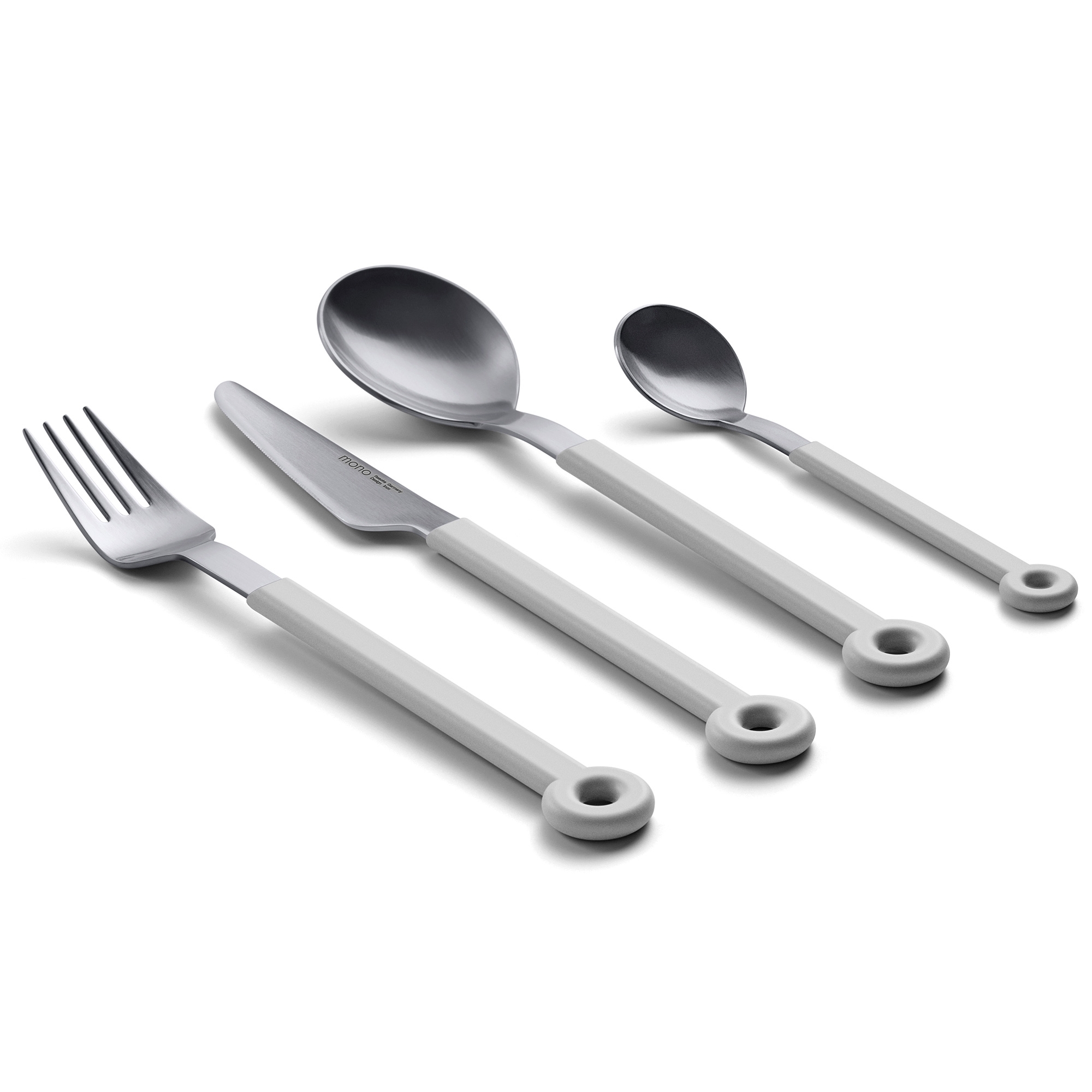 Modernes Besteckset, 4-teilig, mit weißen Griffen