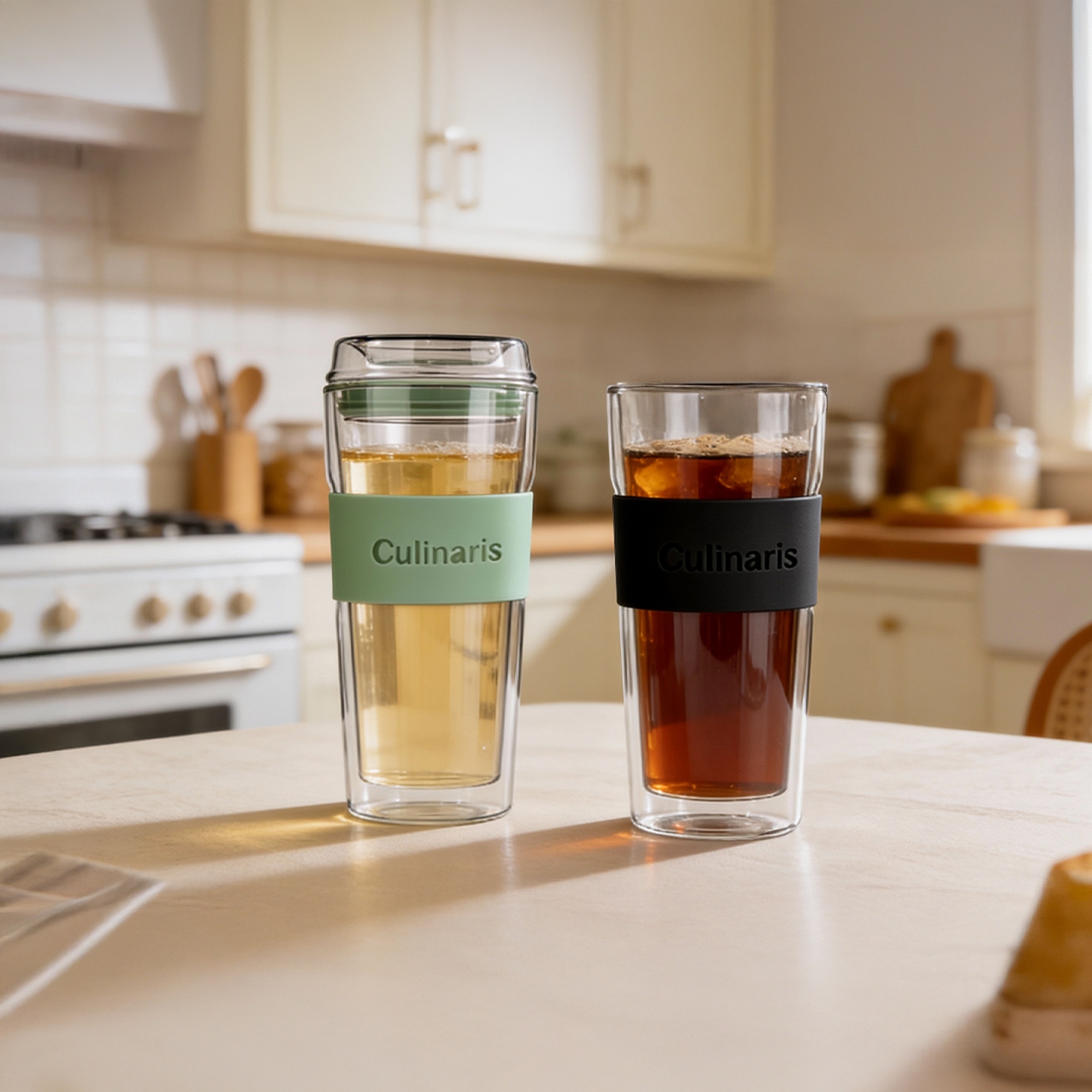 Culinaris Portare 420 ml black glass mug in kitchen