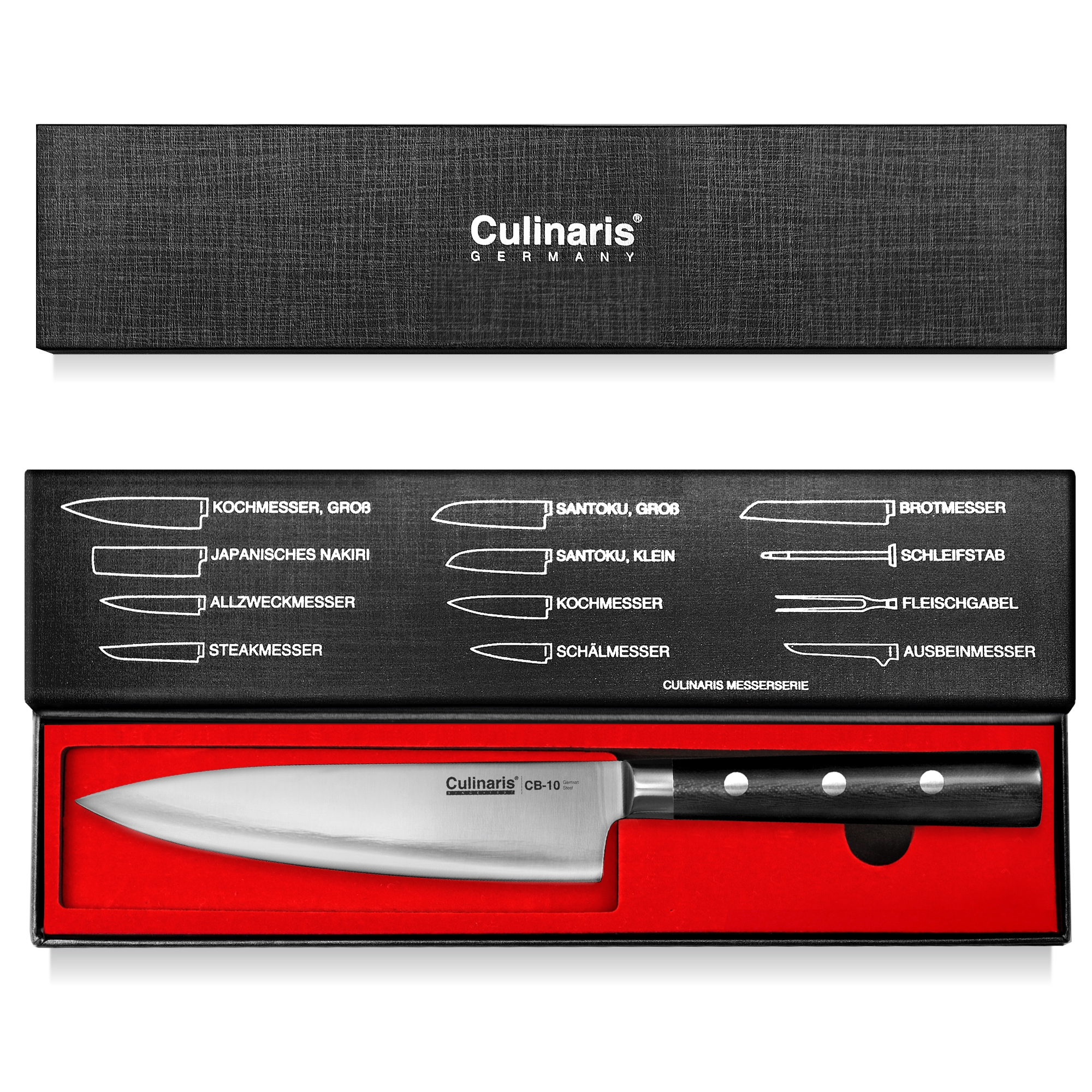 Gr. Chef's knife + paring knife + small knife Santoku - Black Series - 3 pcs. | Culinaris