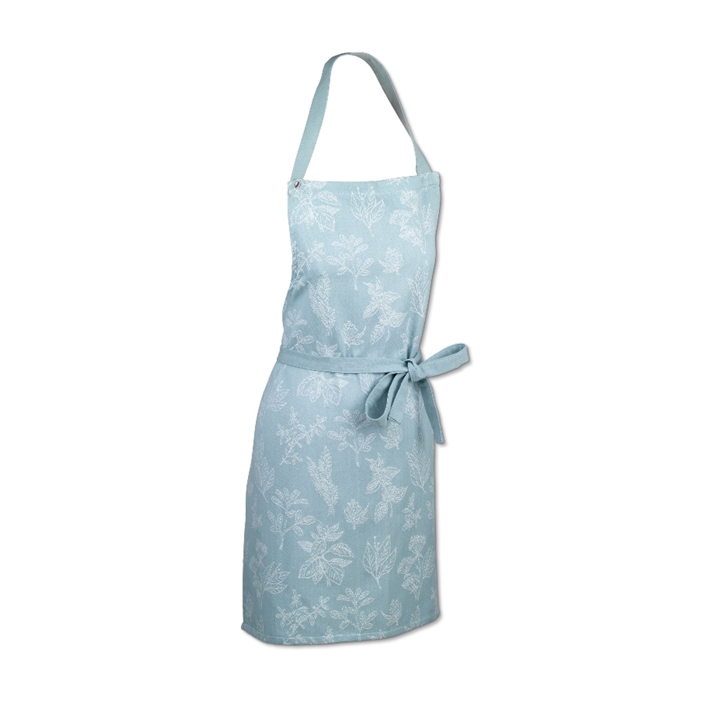 Kela - Svea kitchen apron - frost blue with leaf motif, 100% cotton, 80 × 67 cm