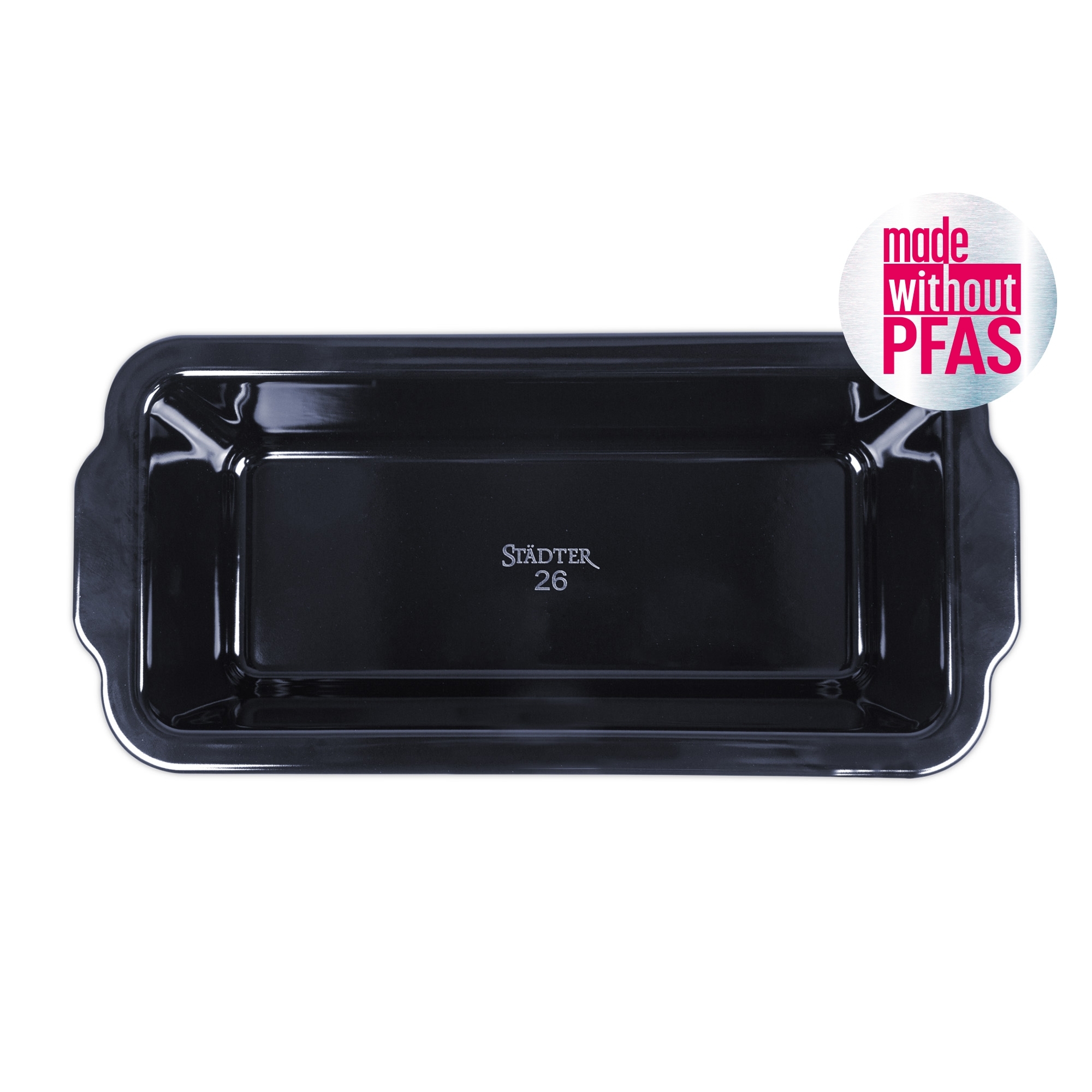 Brotteig in schwarzer Kastenform neben Mehlglas