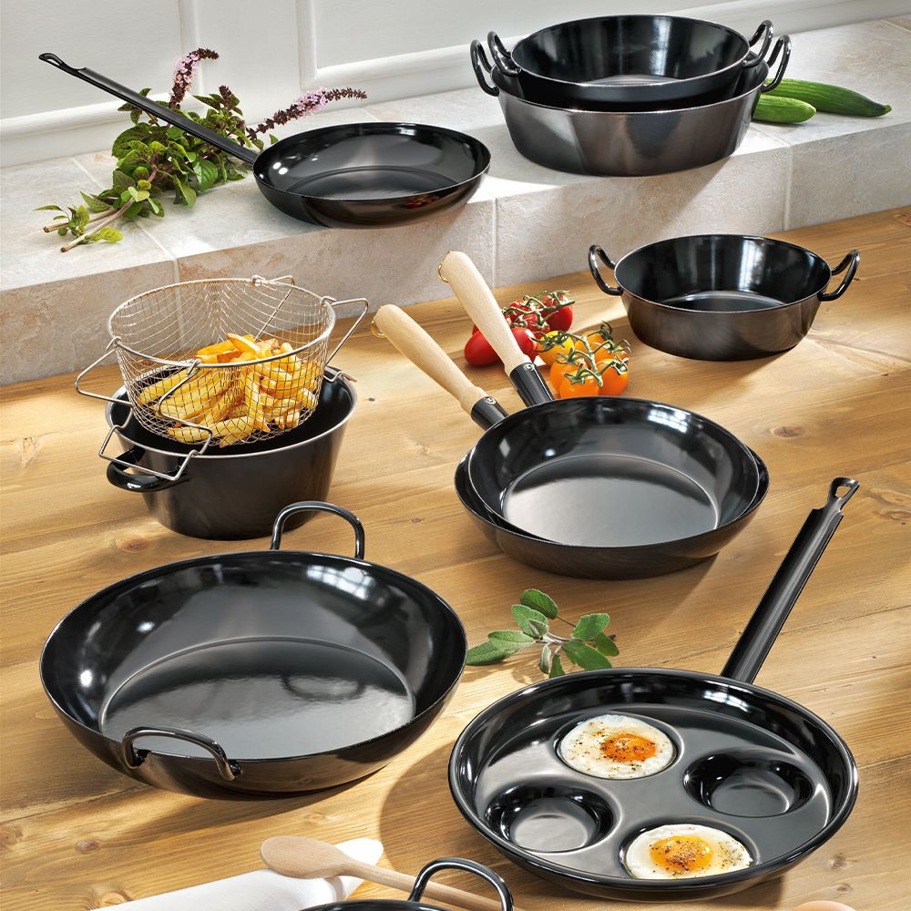 Riess CLASSIC - Black Enamel - French Fries Pan with Insert