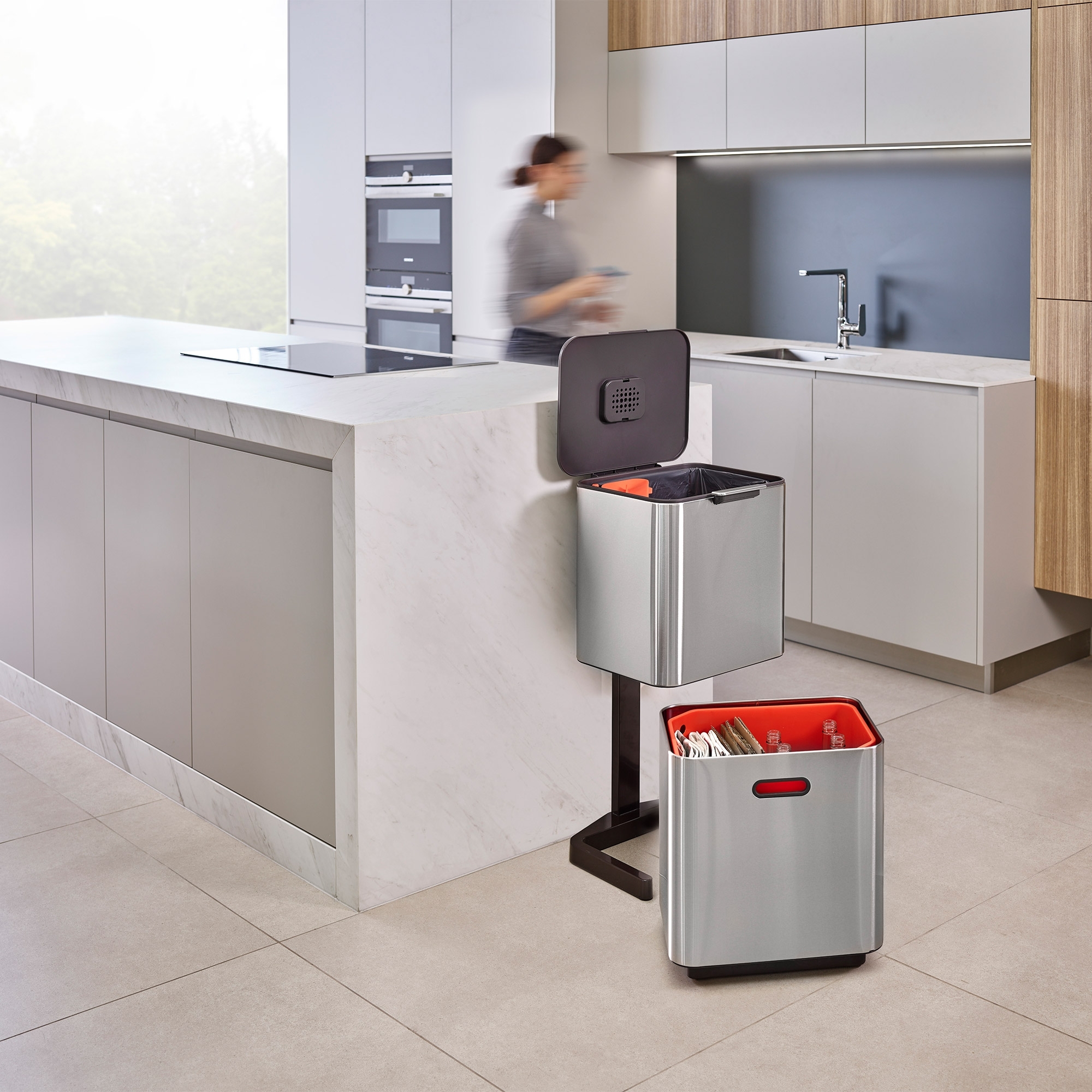Joseph Joseph - Totem Max 60 L Abfalltrennungs- und Recyclingbehälter - Edelstahl