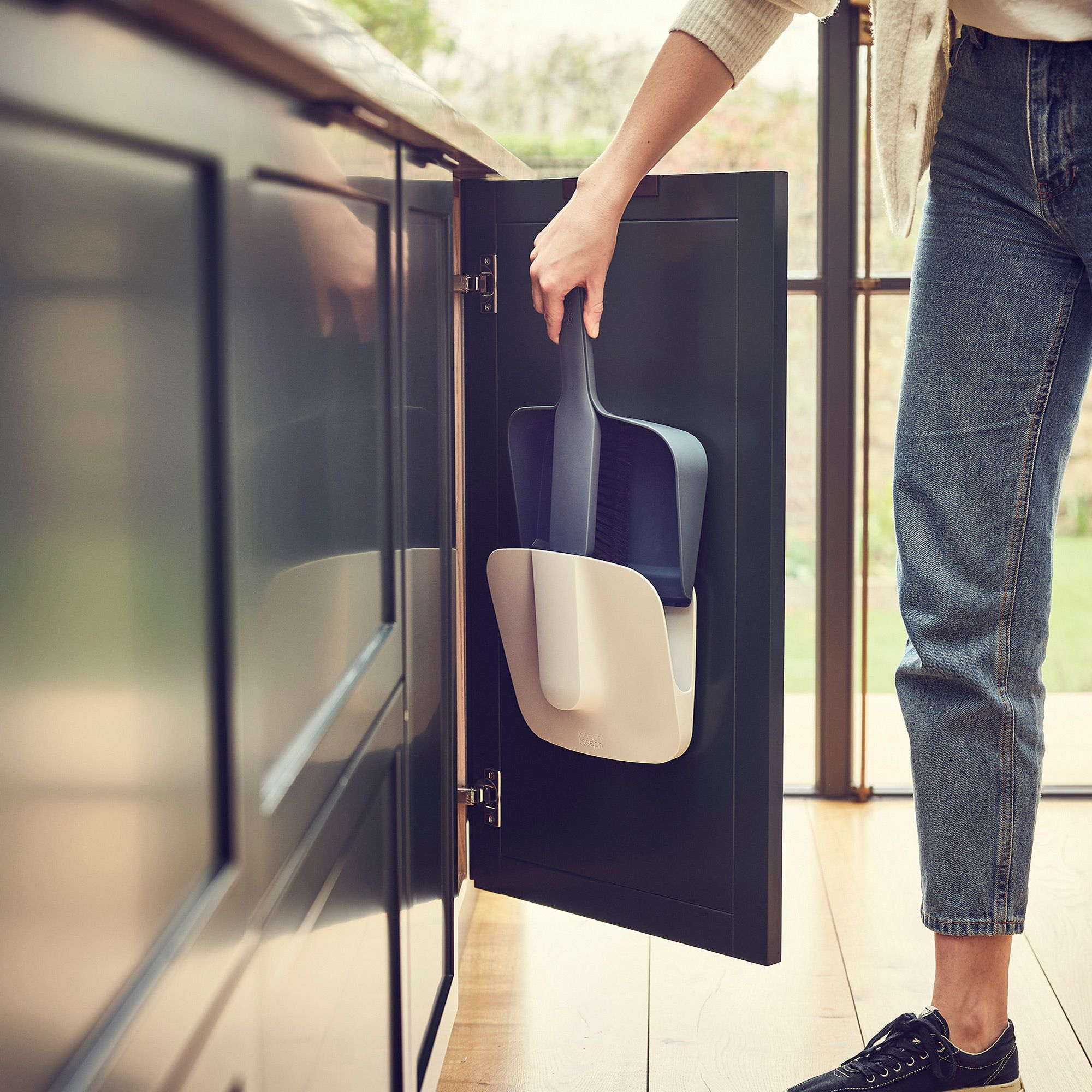 Joseph Joseph CleanStore wall-mounted dustpan and brush blue