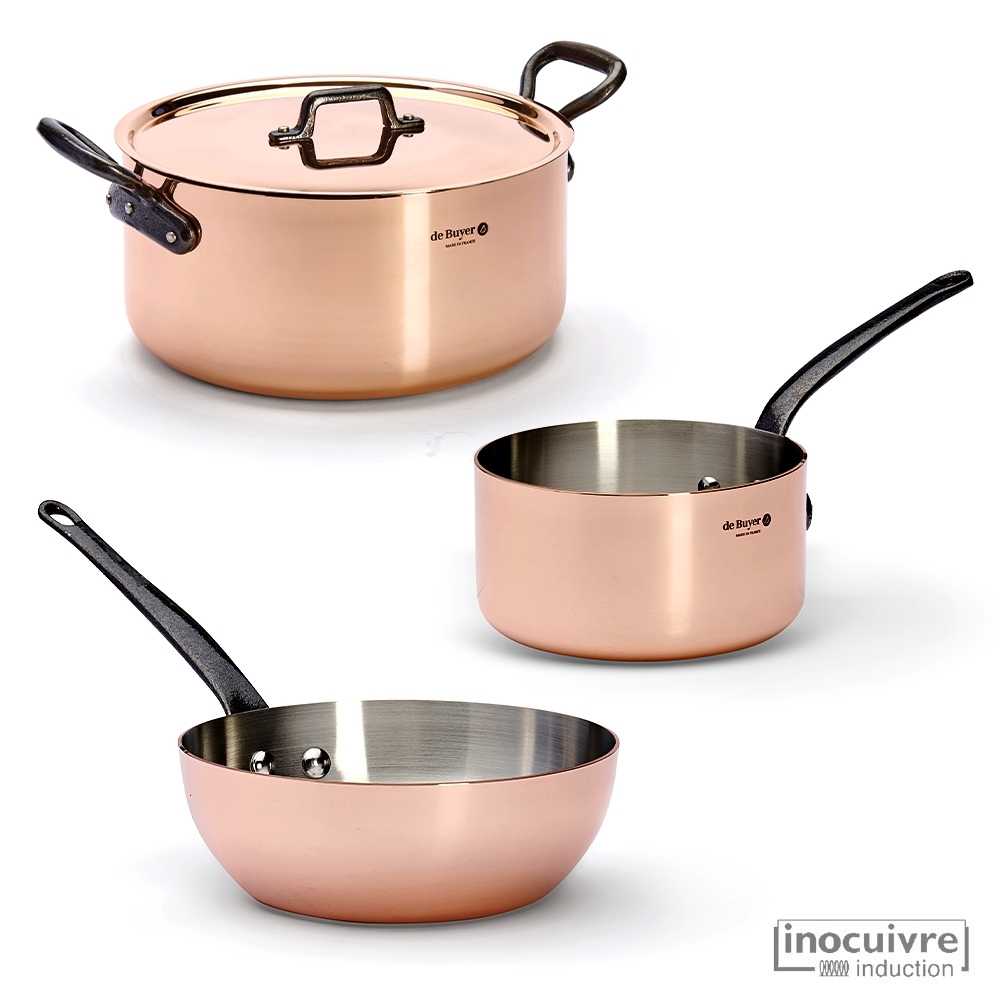 de Buyer - Kupfer Kochgeschirr 3er-Set - Prima Matera - Gusseisengriffe de Buyer - Kupfer Kochgeschirr 3er-Set - Prima Matera - Gusseisengriffe