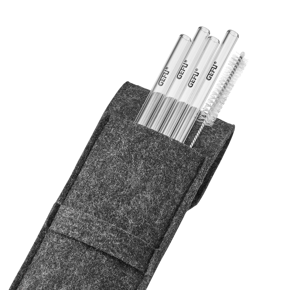 Gefu - Glass drinking straw 4pcs. FUTURE in felt bag Gefu - Glass drinking straw 4pcs. FUTURE in felt bag