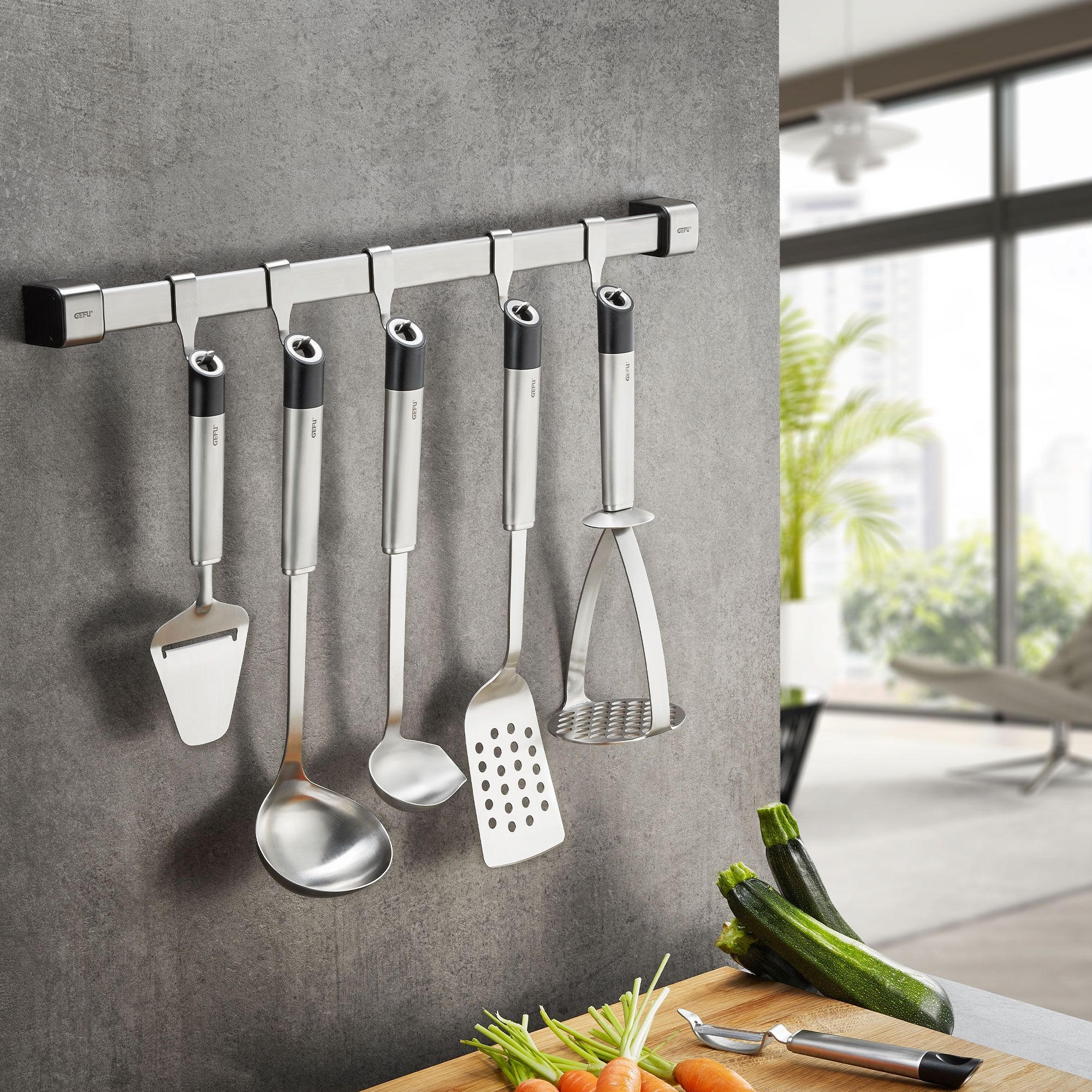 Gefu - SMARTLINE kitchen rail + 6 matching hooks