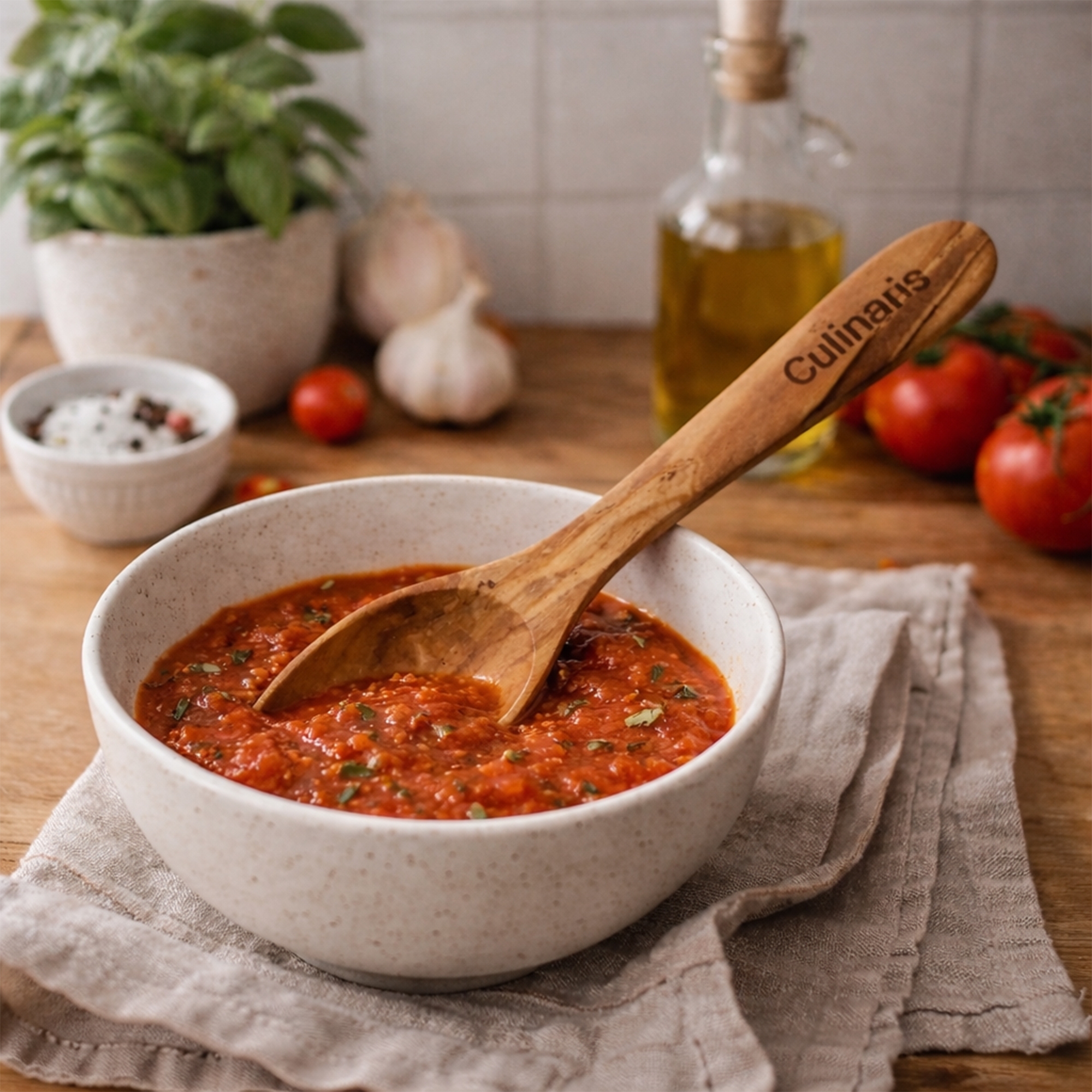 Culinaris olive wood spoon 25 cm in use