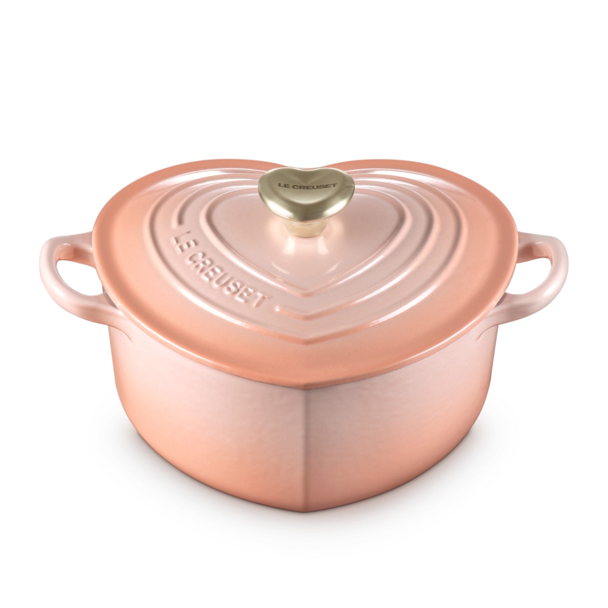 Le Creuset 1.9 L cast iron heart casserole in peach