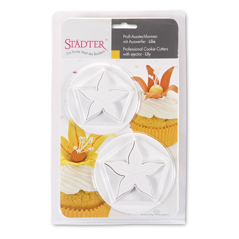 Städter - Ausstecher mit Auswerfer Lilien - 65 / 75 mm - Set, 2-teilig Städter - Ausstecher mit Auswerfer Lilien - 65 / 75 mm - Set, 2-teilig