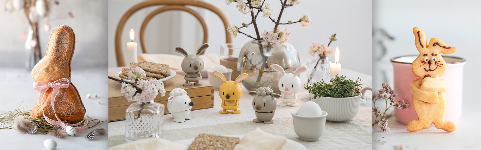 Osterhasen-Deko und Gebäck auf festlichem Tisch