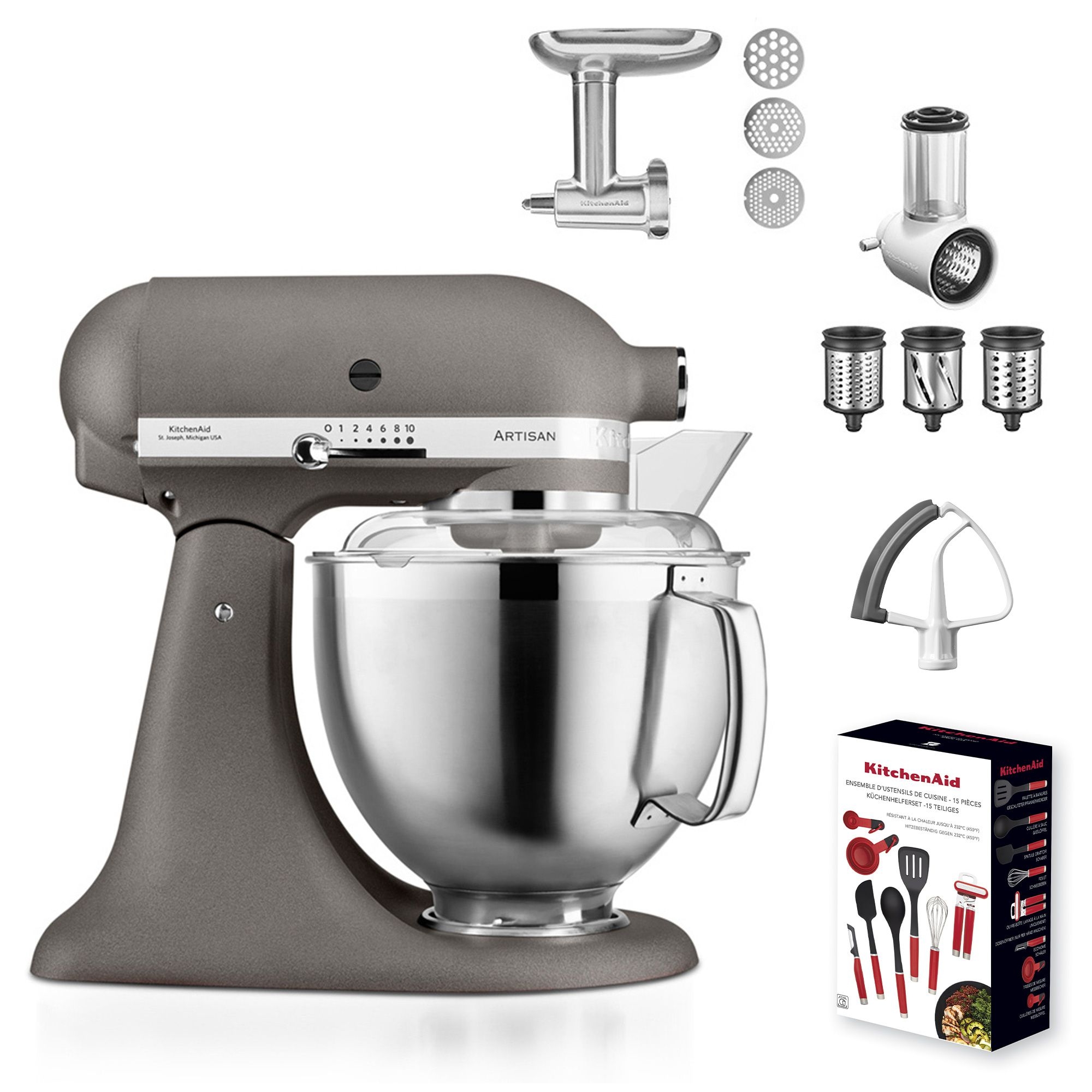 KitchenAid Artisan Stand Mixer 5KSM185PS Set Imperial Grey