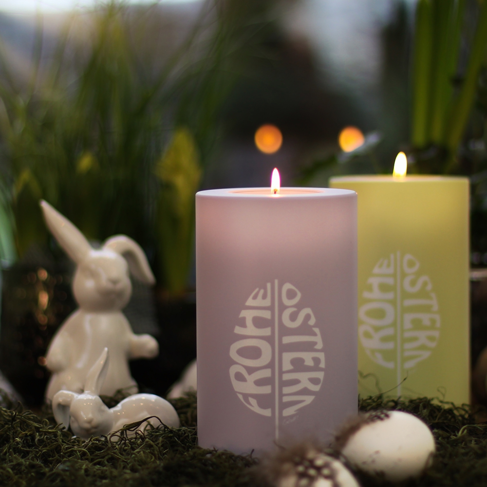 Qult Farluce Trend - Teelichthalter in Kerzenform - Lavender "Frohe Ostern"
