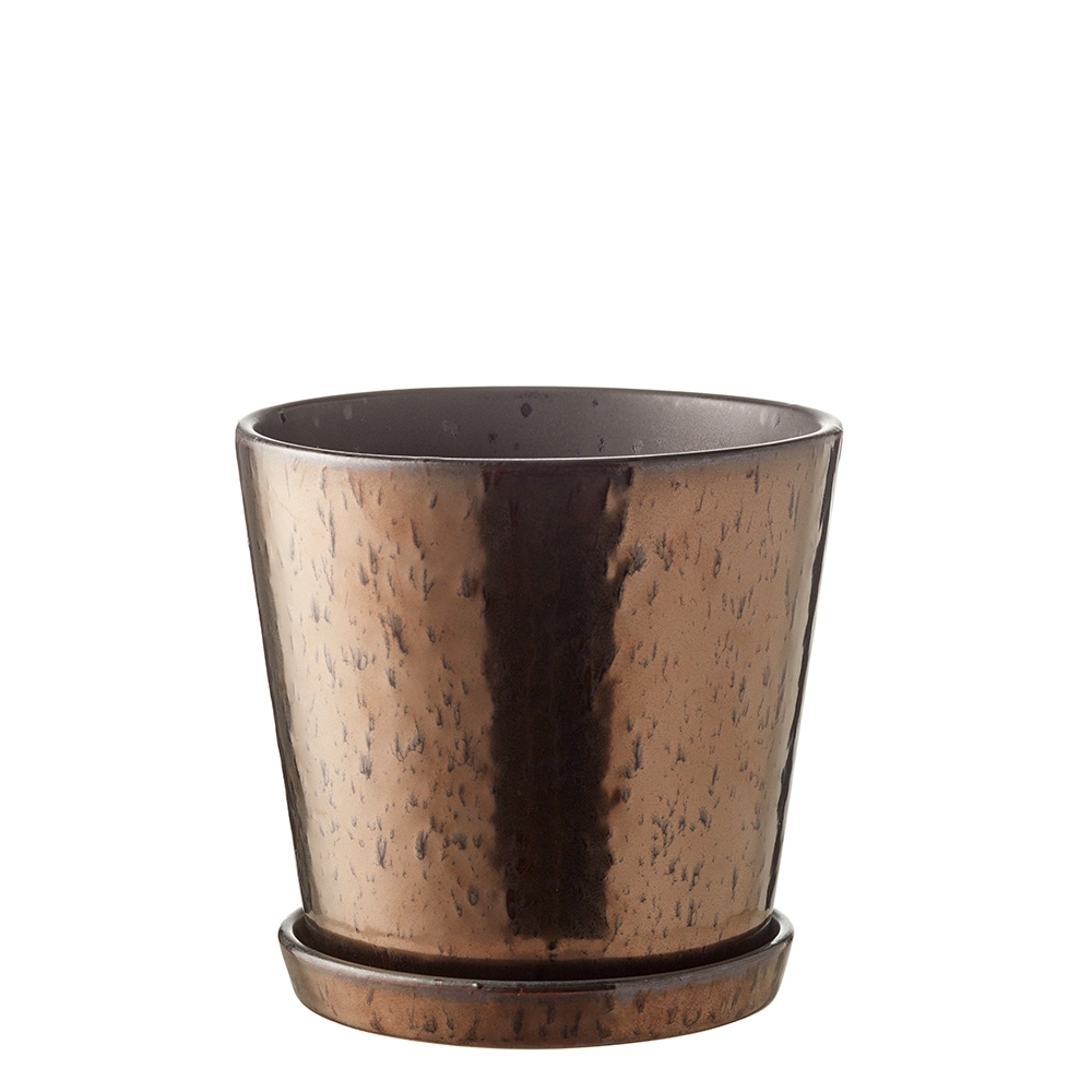 Bitz - Planter with saucer - 14 cm - Black/Bronze