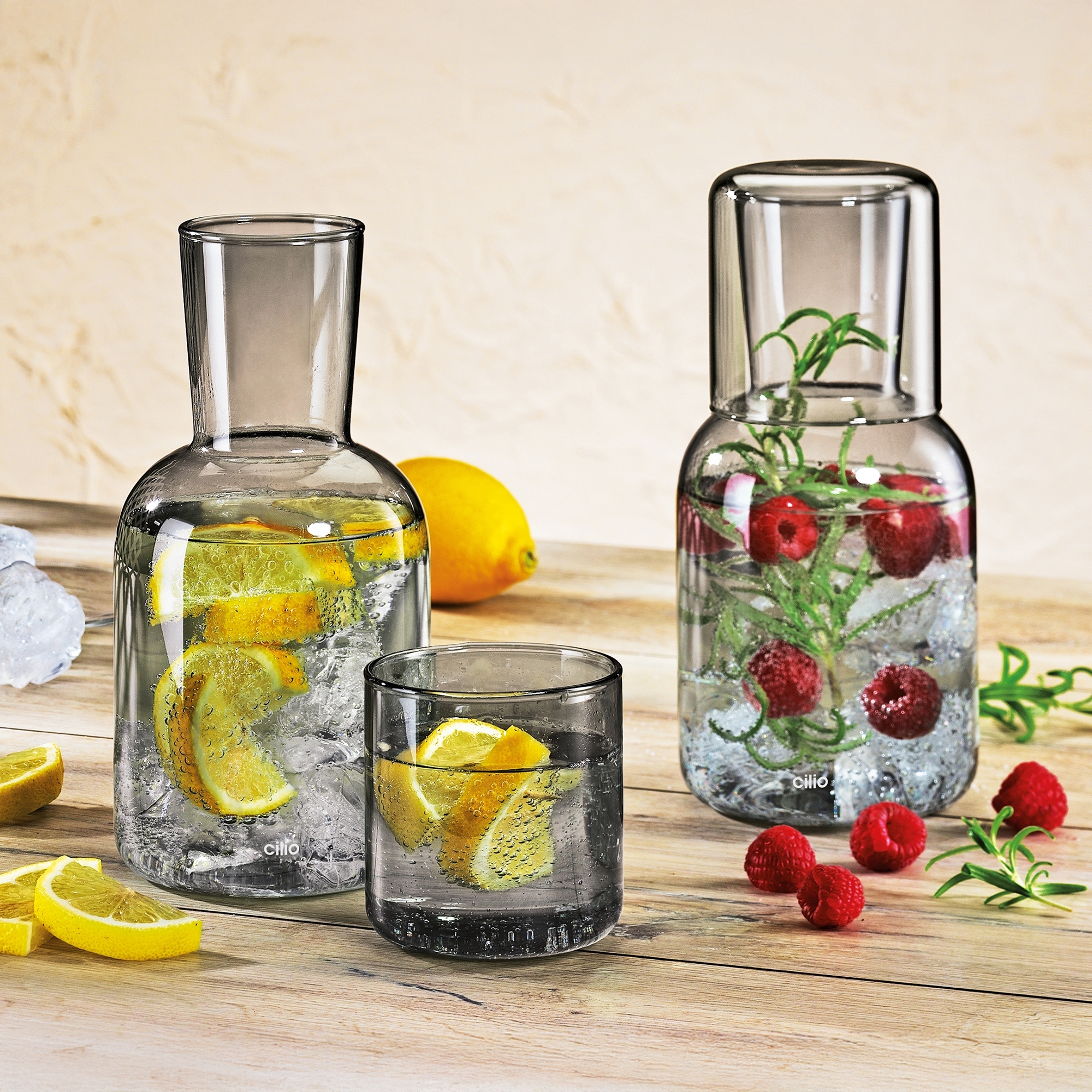 Cilio - Water Carafe with Drinking Glass LORENZO - Grey