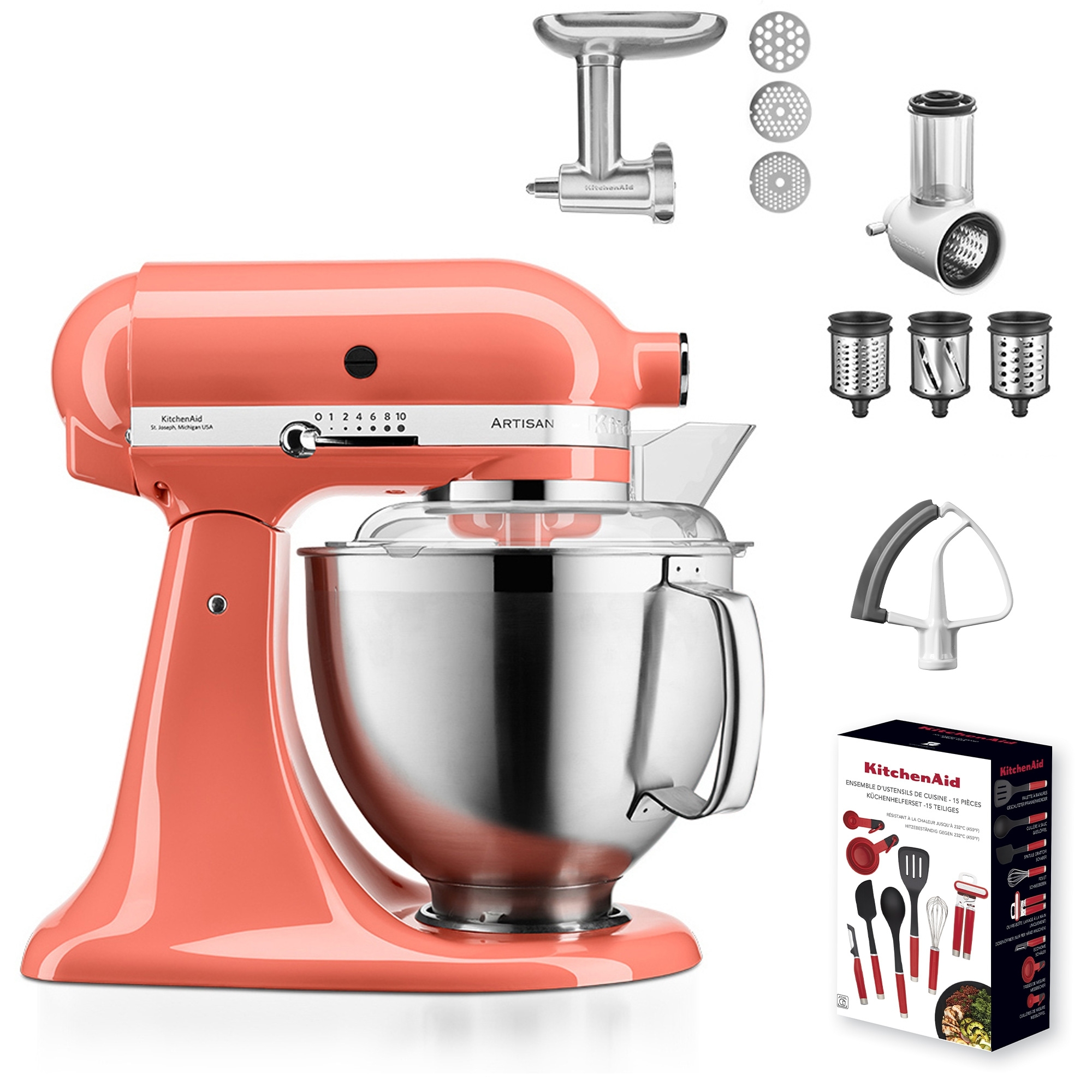 KitchenAid - Artisan Küchenmaschine 5KSM185PS -  Set - Coralle