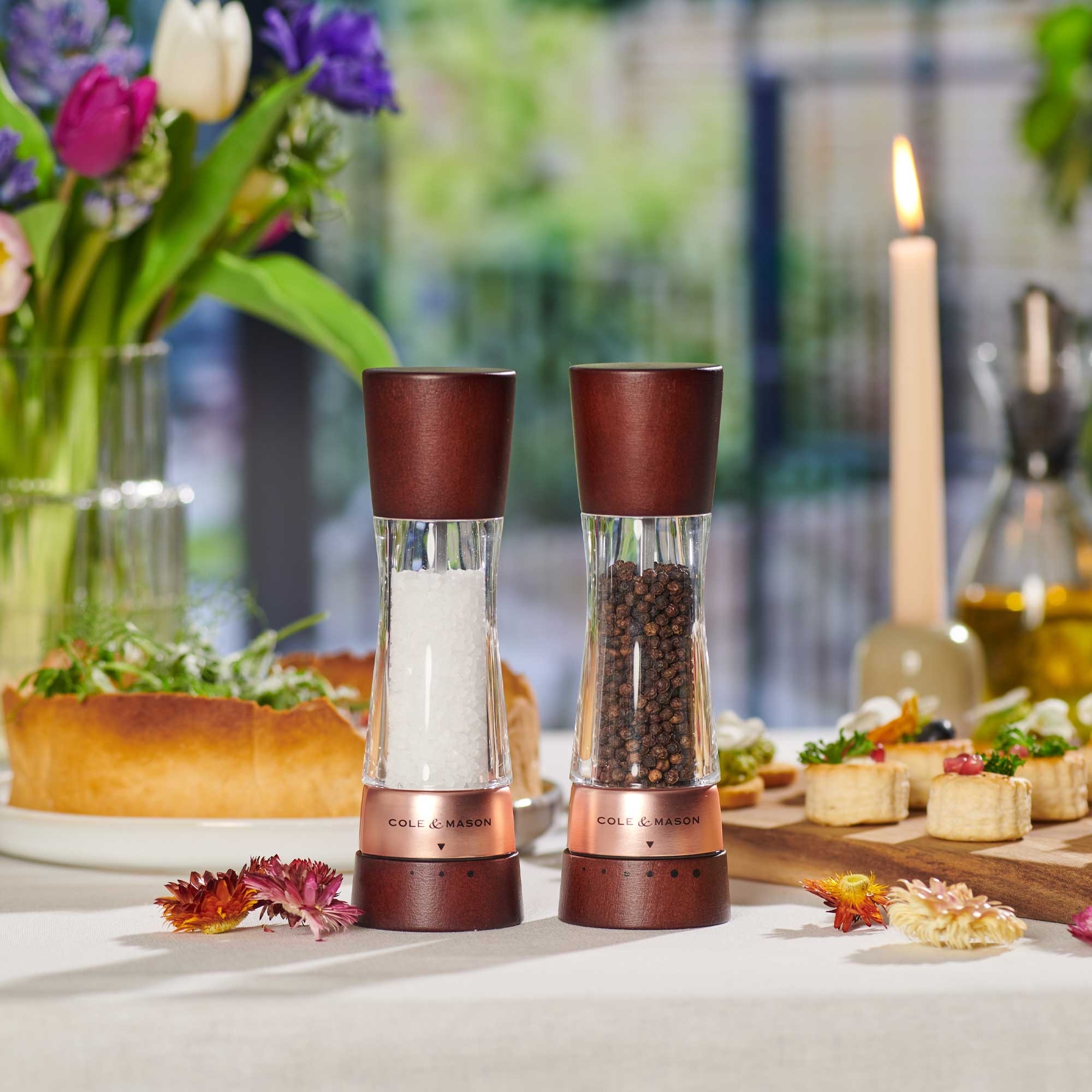 COLE & MASON - Derwent Pepper and Salt Mill Set | Chestnut / Rose Gold