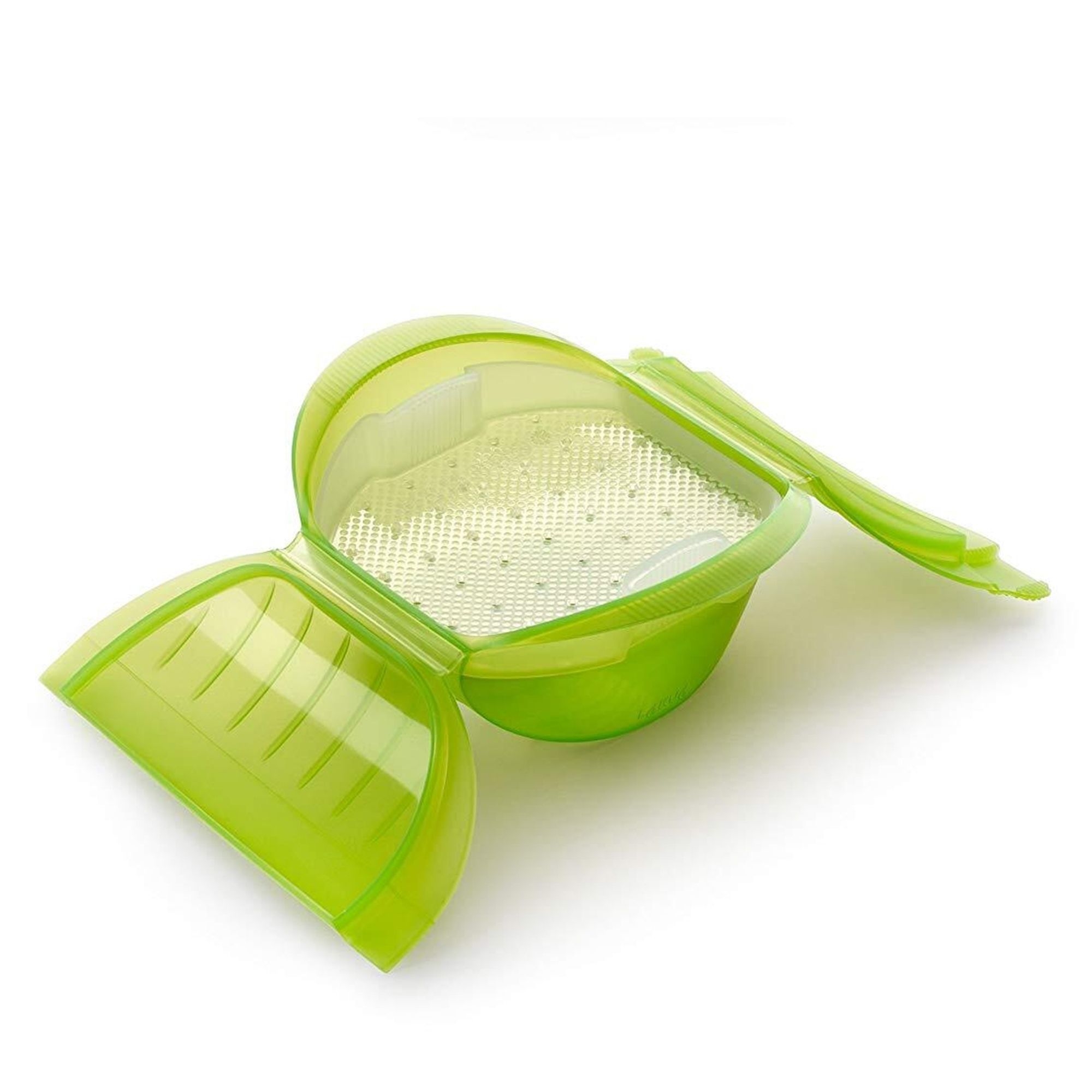 Lékué - Tiefer Mikrowellen-Dampfgarer mit Ablage, 3-4 P. grün