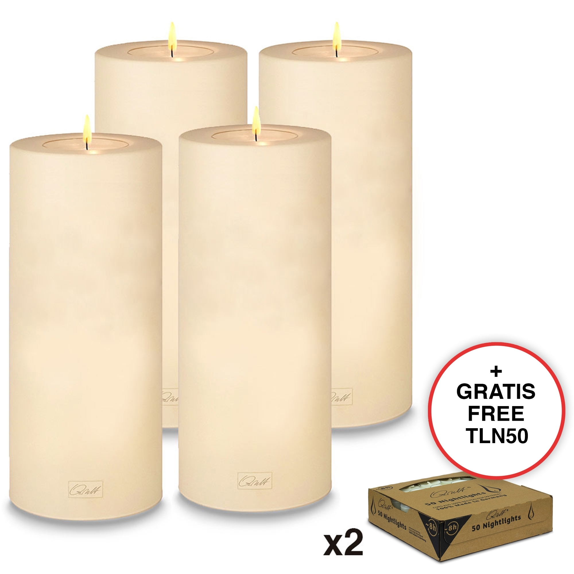 Qult Farluce Trend - Tealight Candle Holder - vanilla - Ø 8 cm H 18 cm - Set of 4