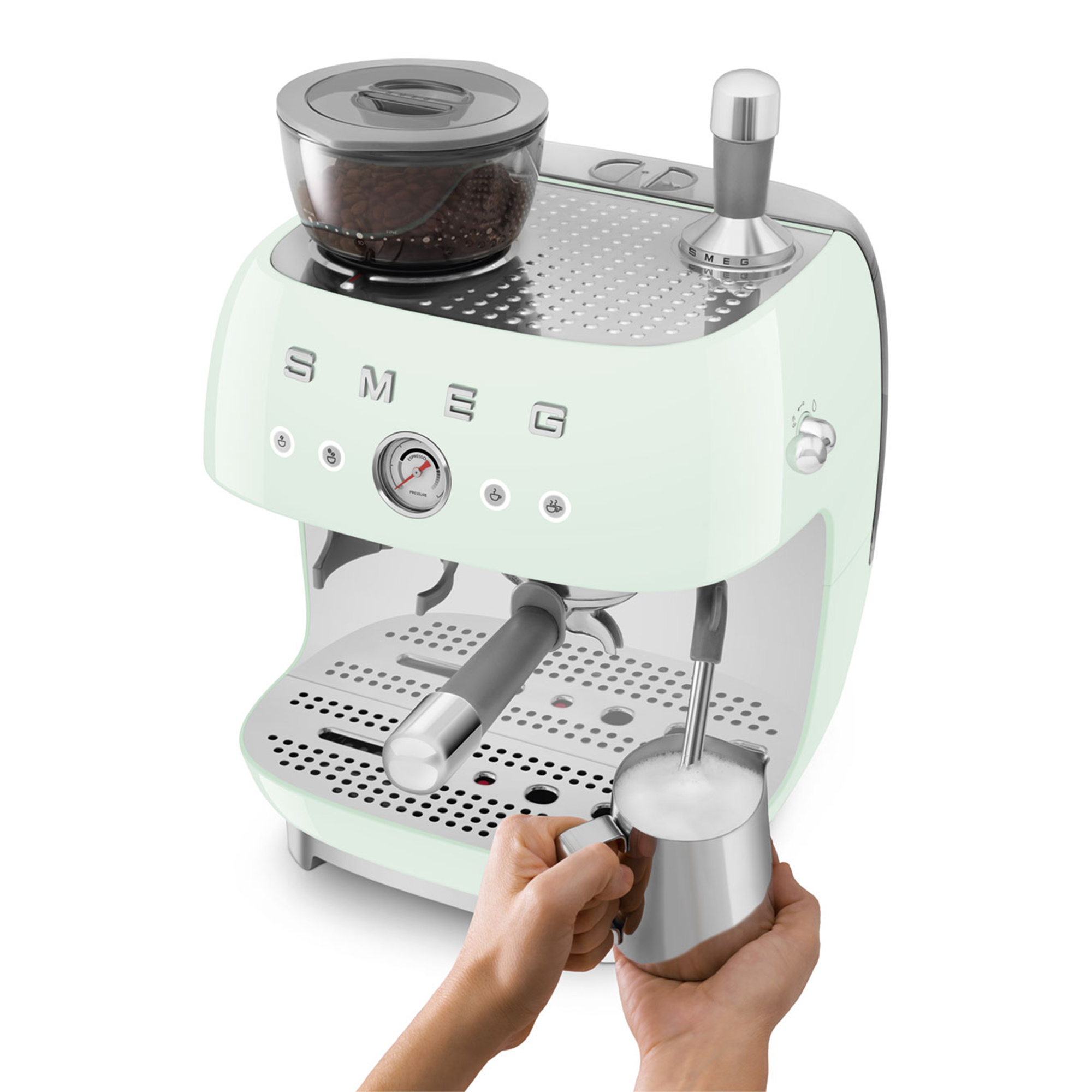 SMEG espresso machine with grinder 50's style - pastel green