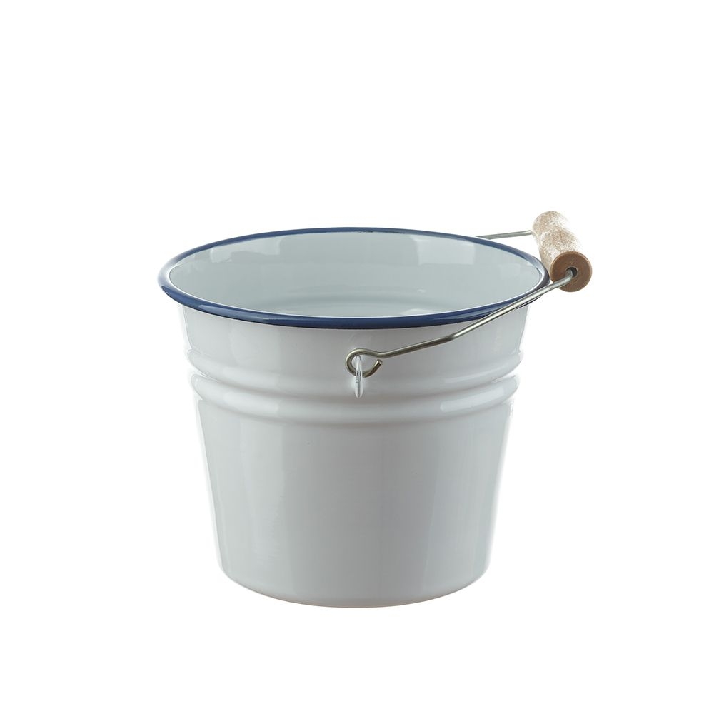 Münder Email - Eimer 14 cm - Weiß mit blauem Rand Münder Email - Eimer 14 cm - Weiß mit blauem Rand