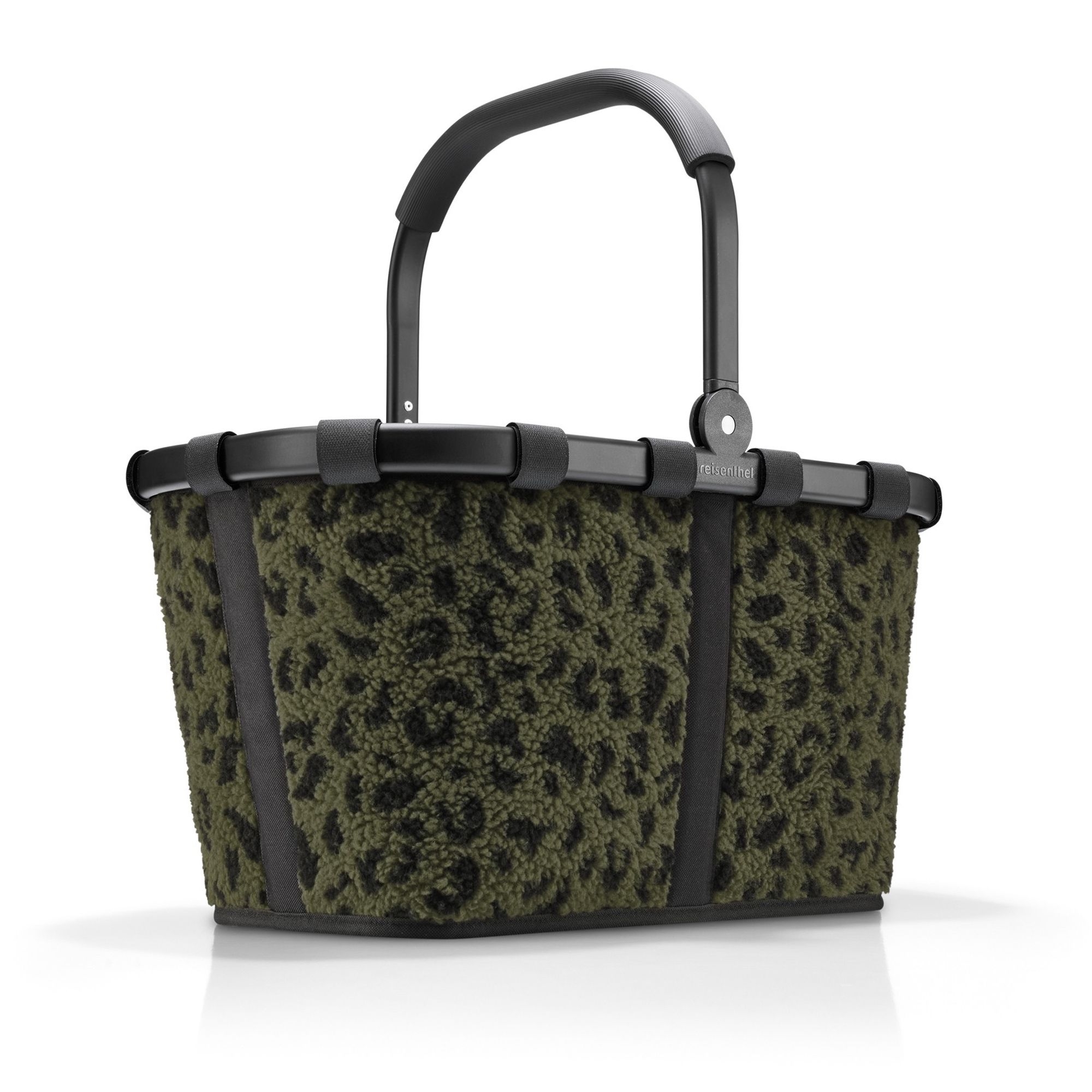Green shopping basket with black leopard print